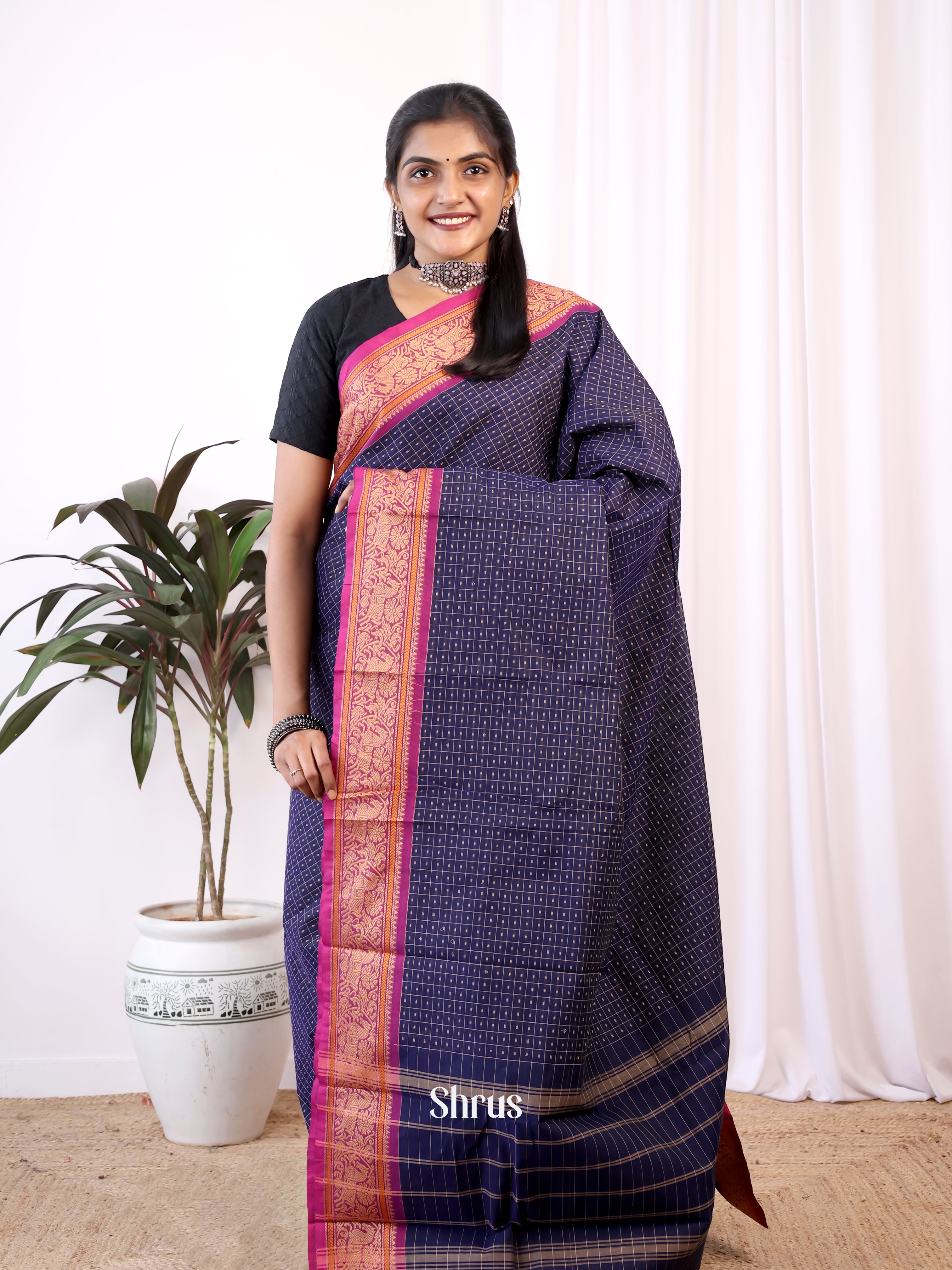 Violet & Majenta- Chettinad Cotton Saree - Shop on Shrus.com
