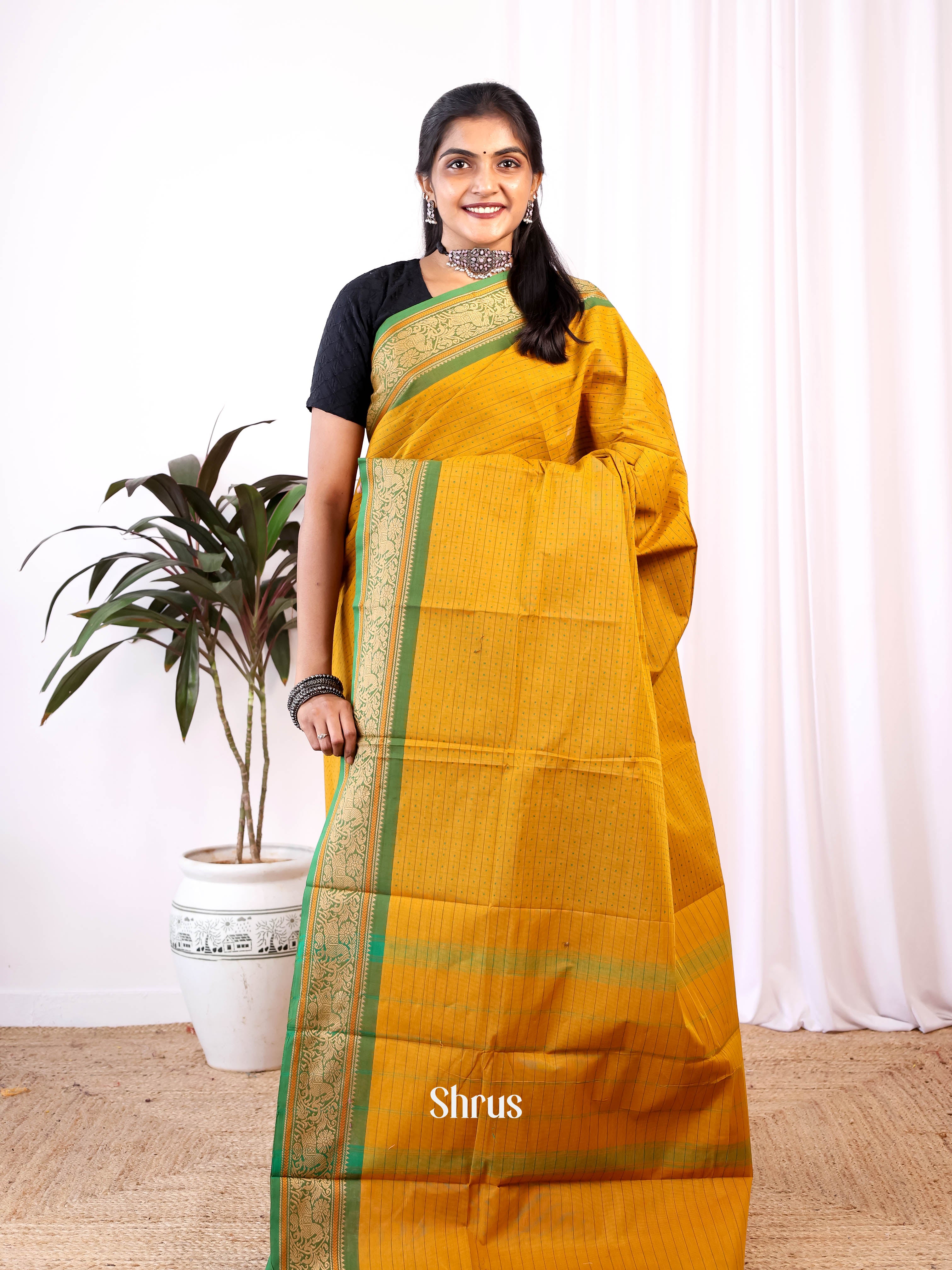 Mustard & Green - Chettinad Cotton Saree - Shop on Shrus.com