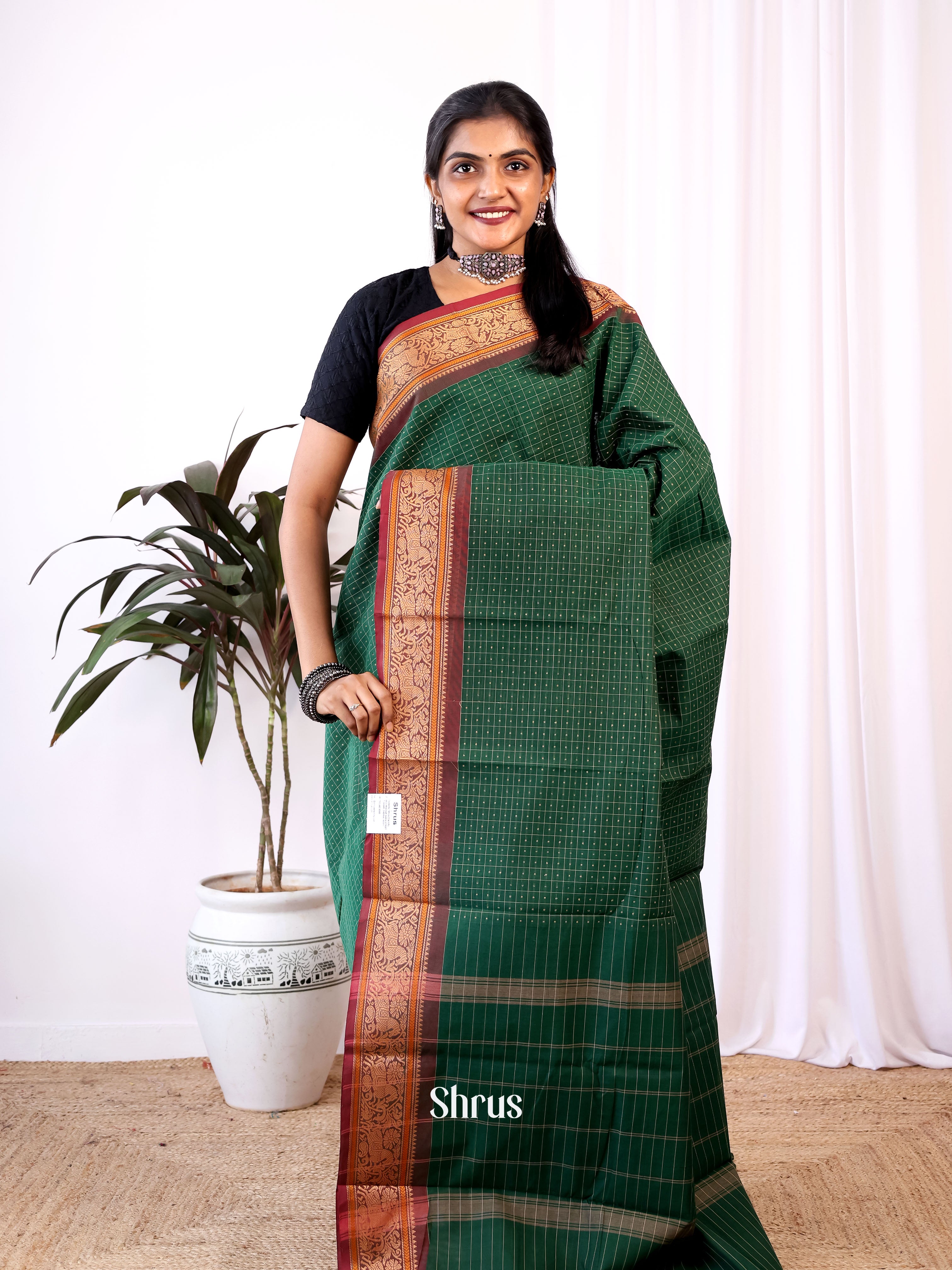 Green & Maroon - Chettinad Cotton Saree - Shop on Shrus.com