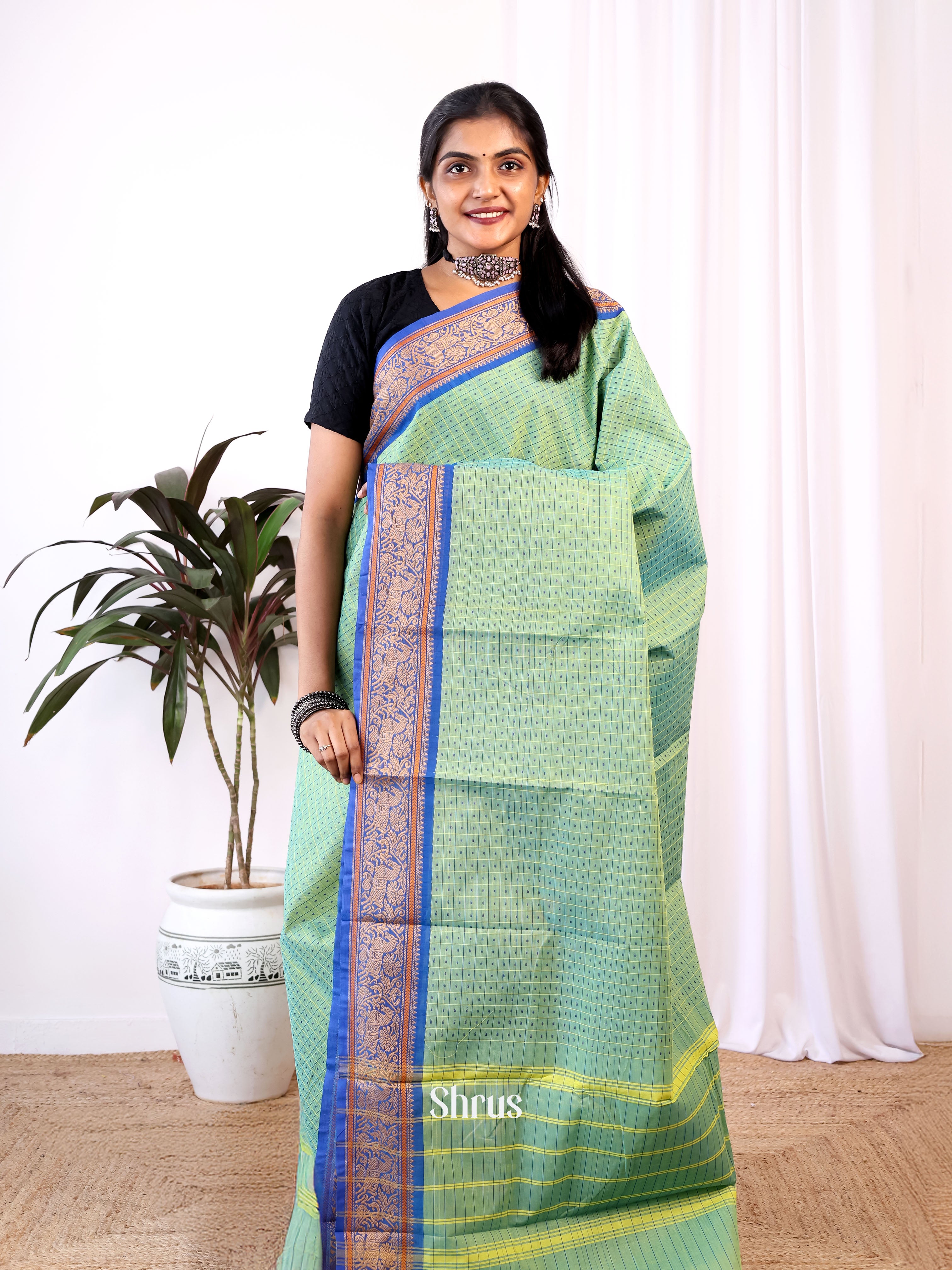 Green & Blue - Chettinad Cotton Saree - Shop on Shrus.com