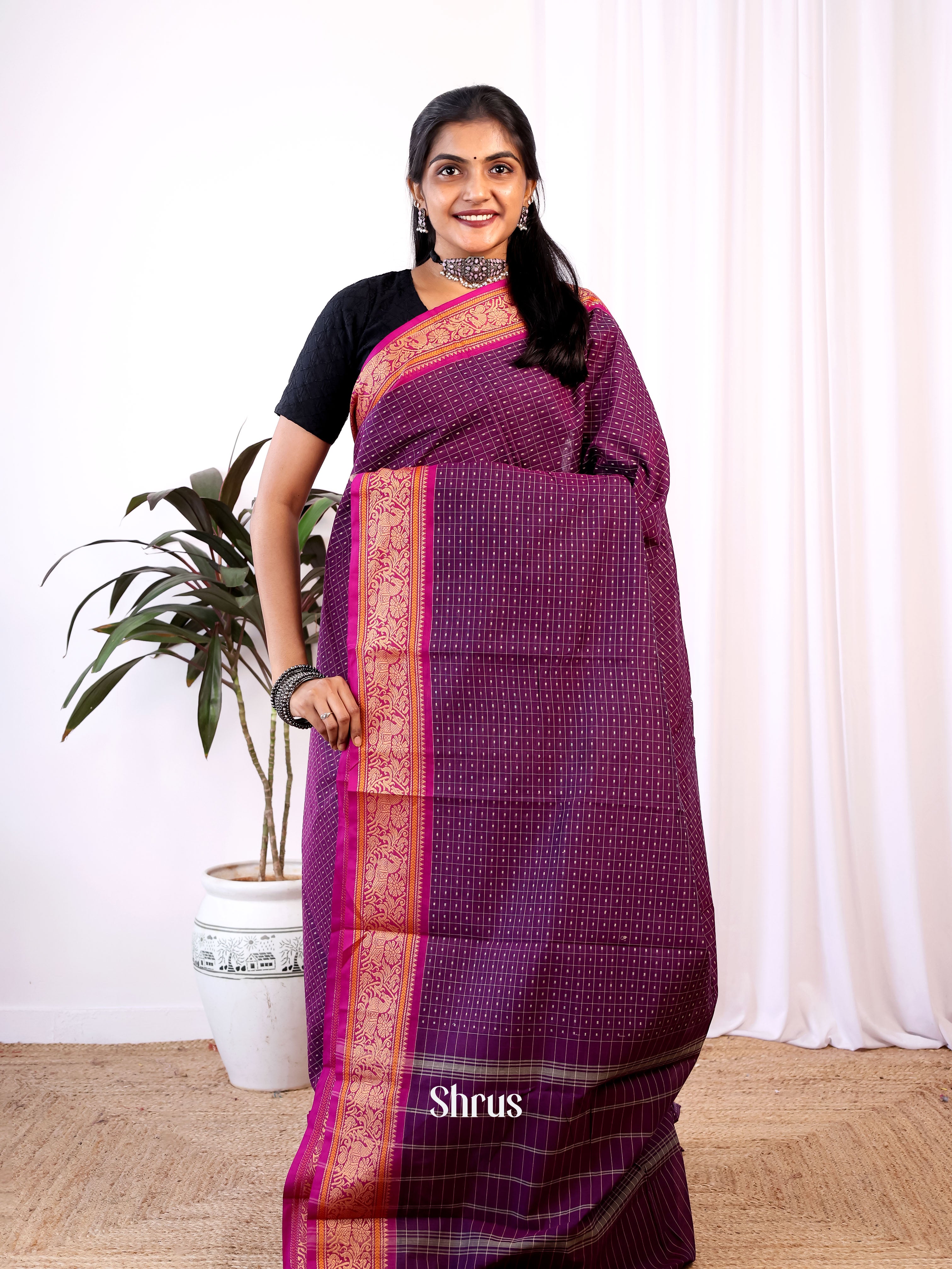 Violet & Pink - Chettinad Cotton Saree - Shop on Shrus.com