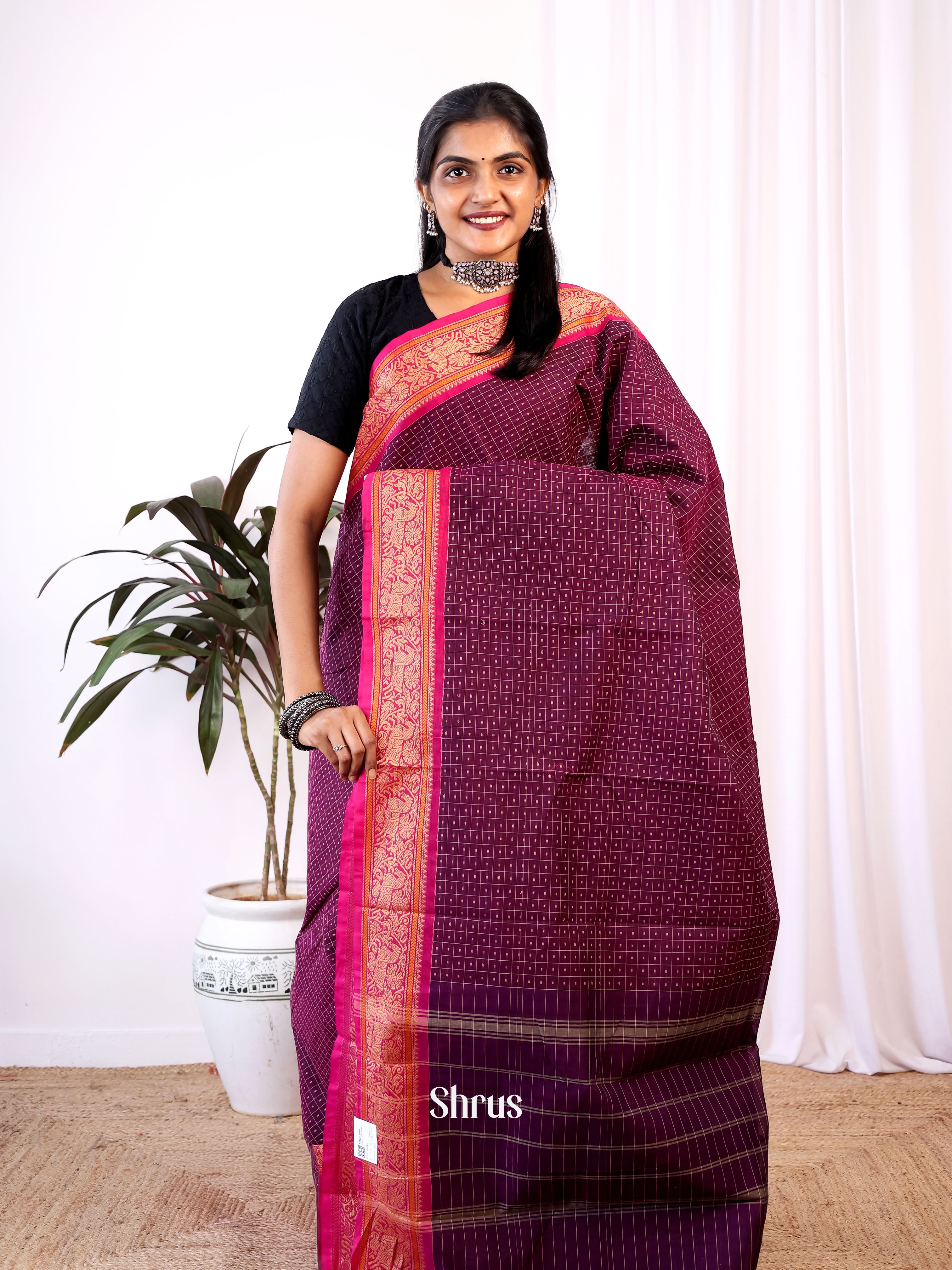 Purple & Pink - Chettinad Cotton Saree - Shop on Shrus.com