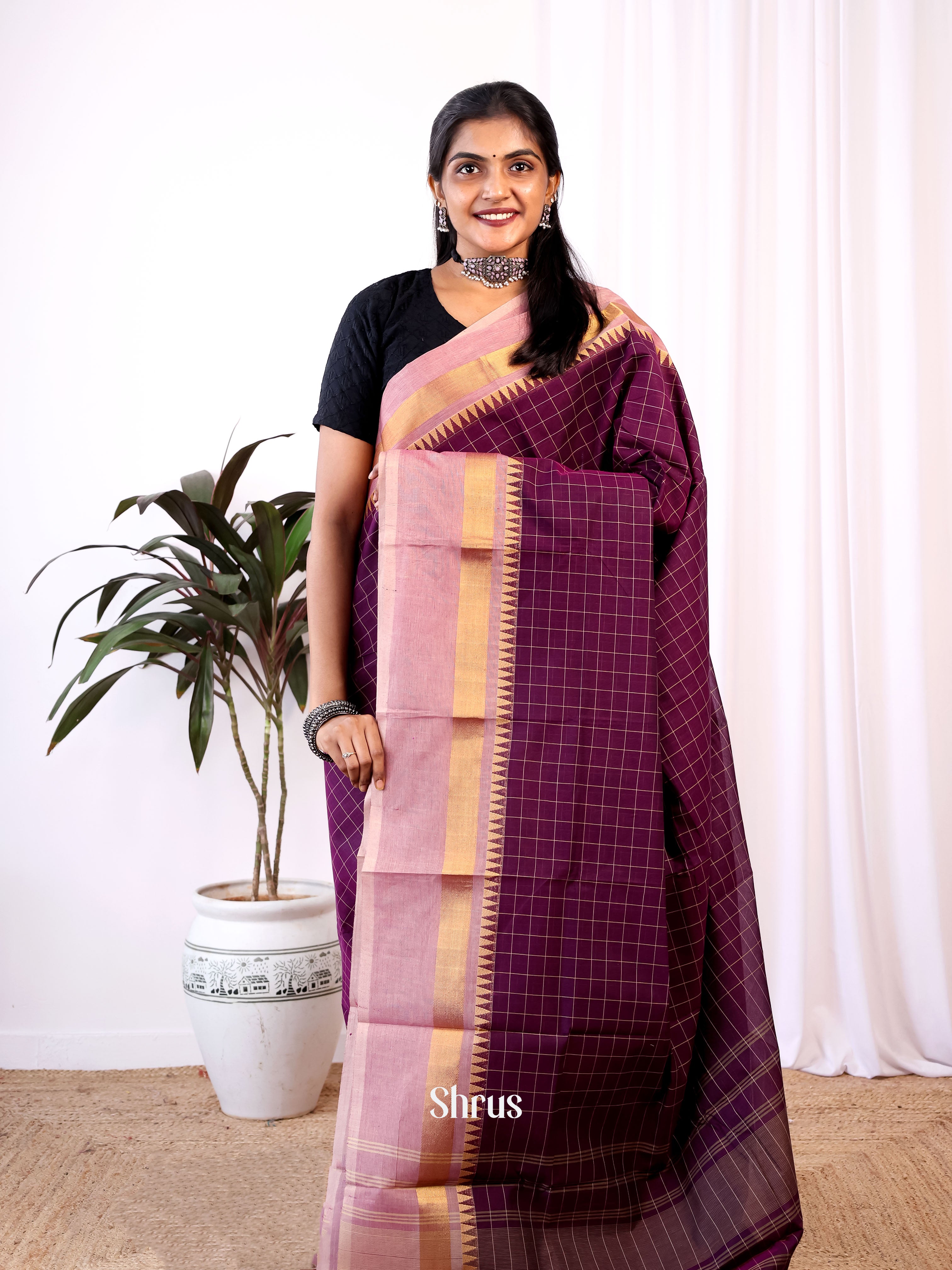 Violet & Lavender - Chettinad Cotton Saree - Shop on Shrus.com