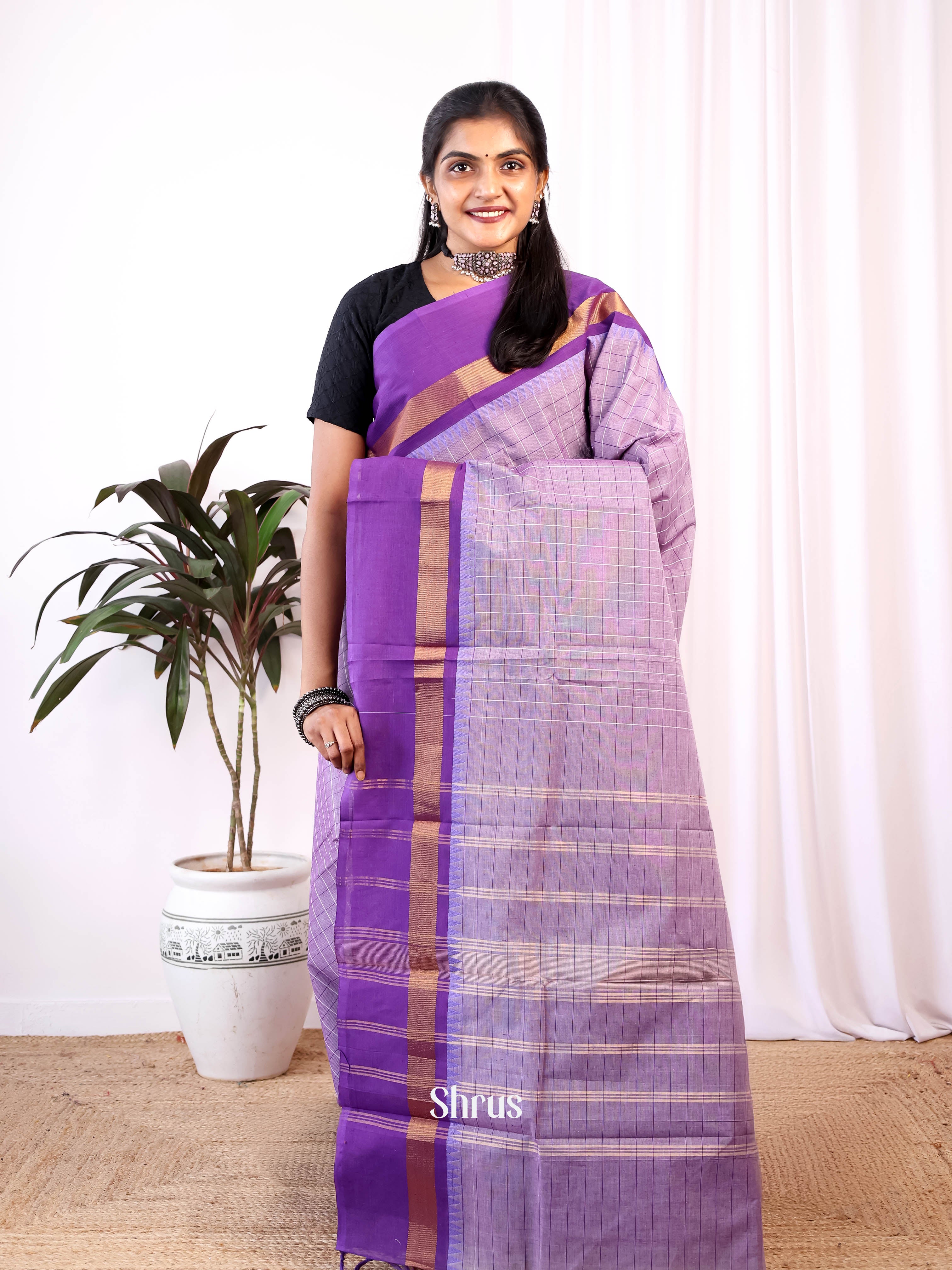 Lavender & Purple - Chettinad Cotton Saree - Shop on Shrus.com