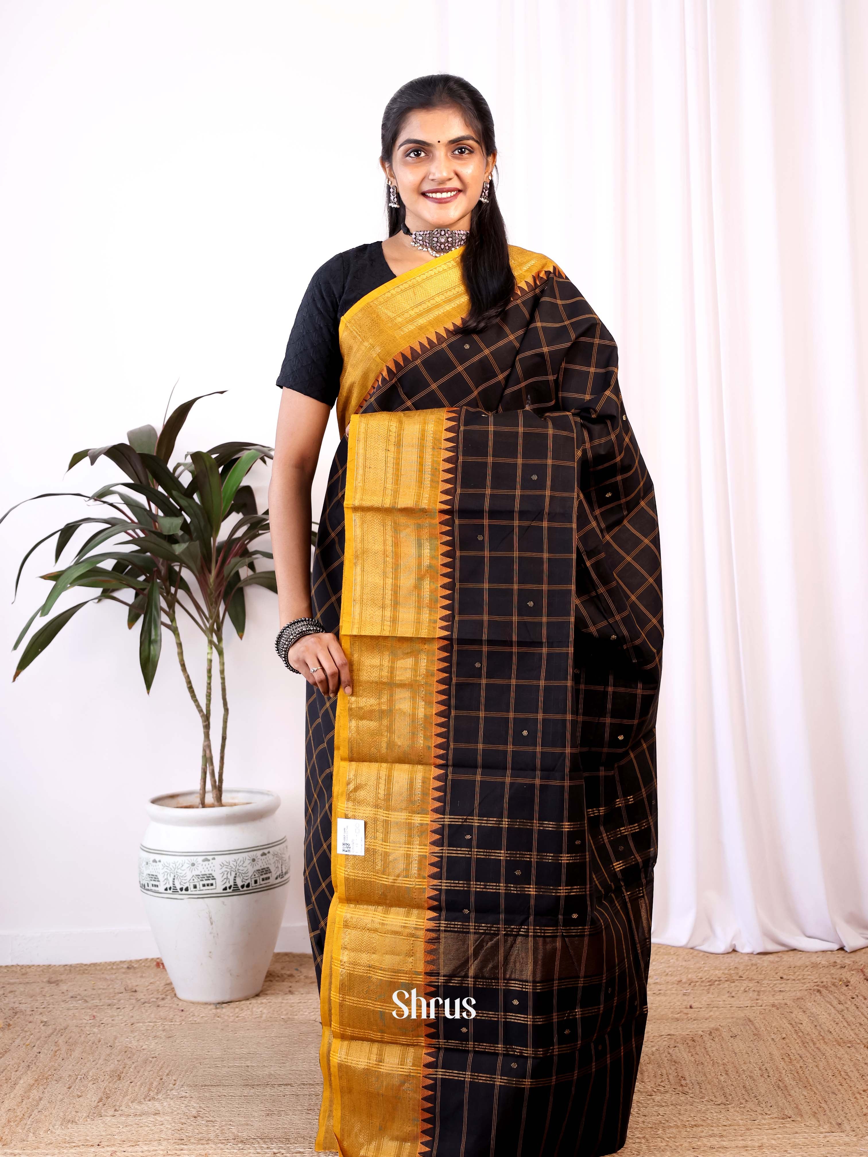 Black & Mustard - Chettinad Cotton Saree - Shop on Shrus.com