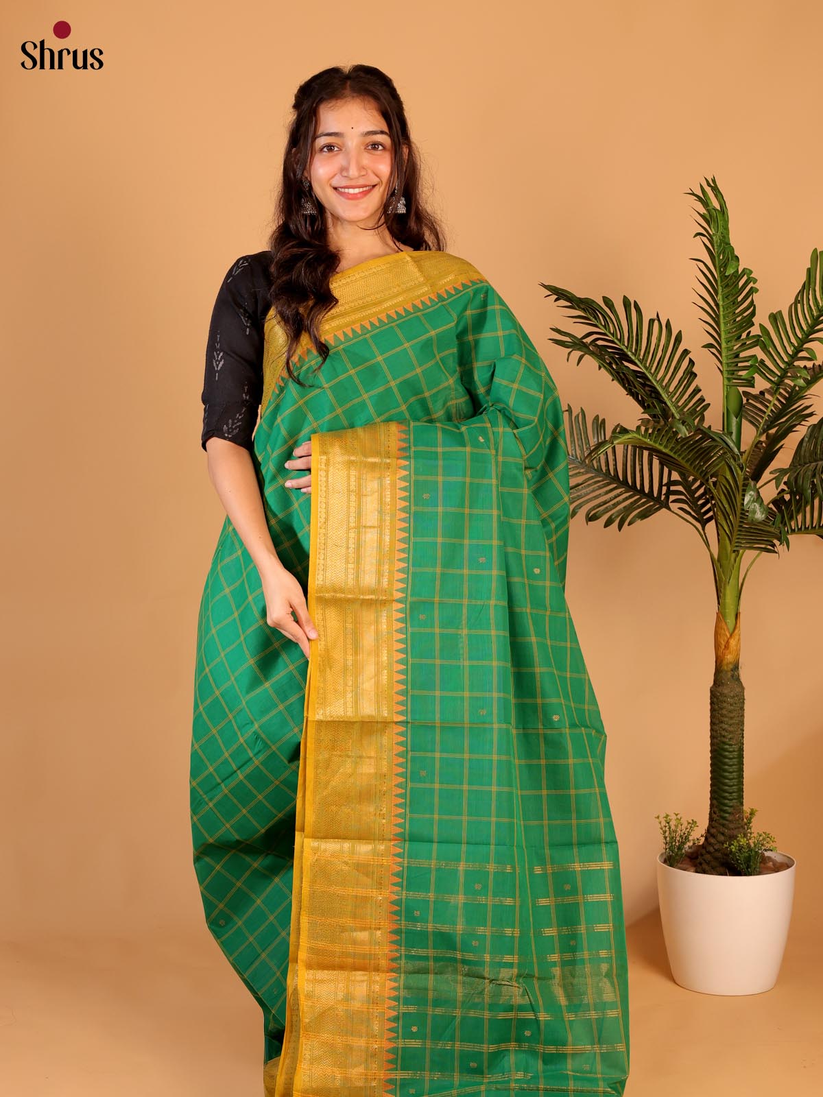 Green & Mustard - Chettinad Cotton Saree - Shop on Shrus.com