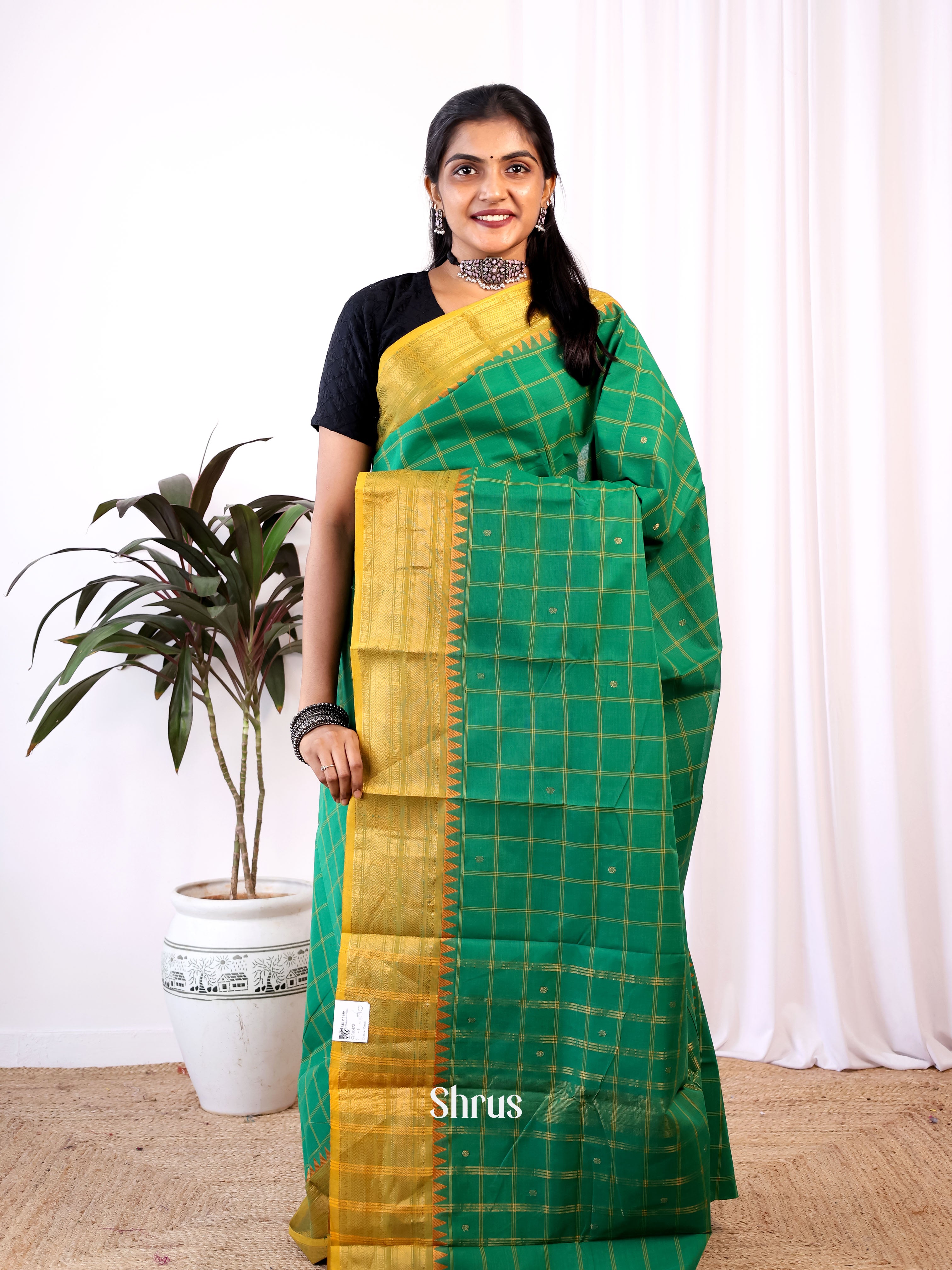 Green & Mustard - Chettinad Cotton Saree - Shop on Shrus.com