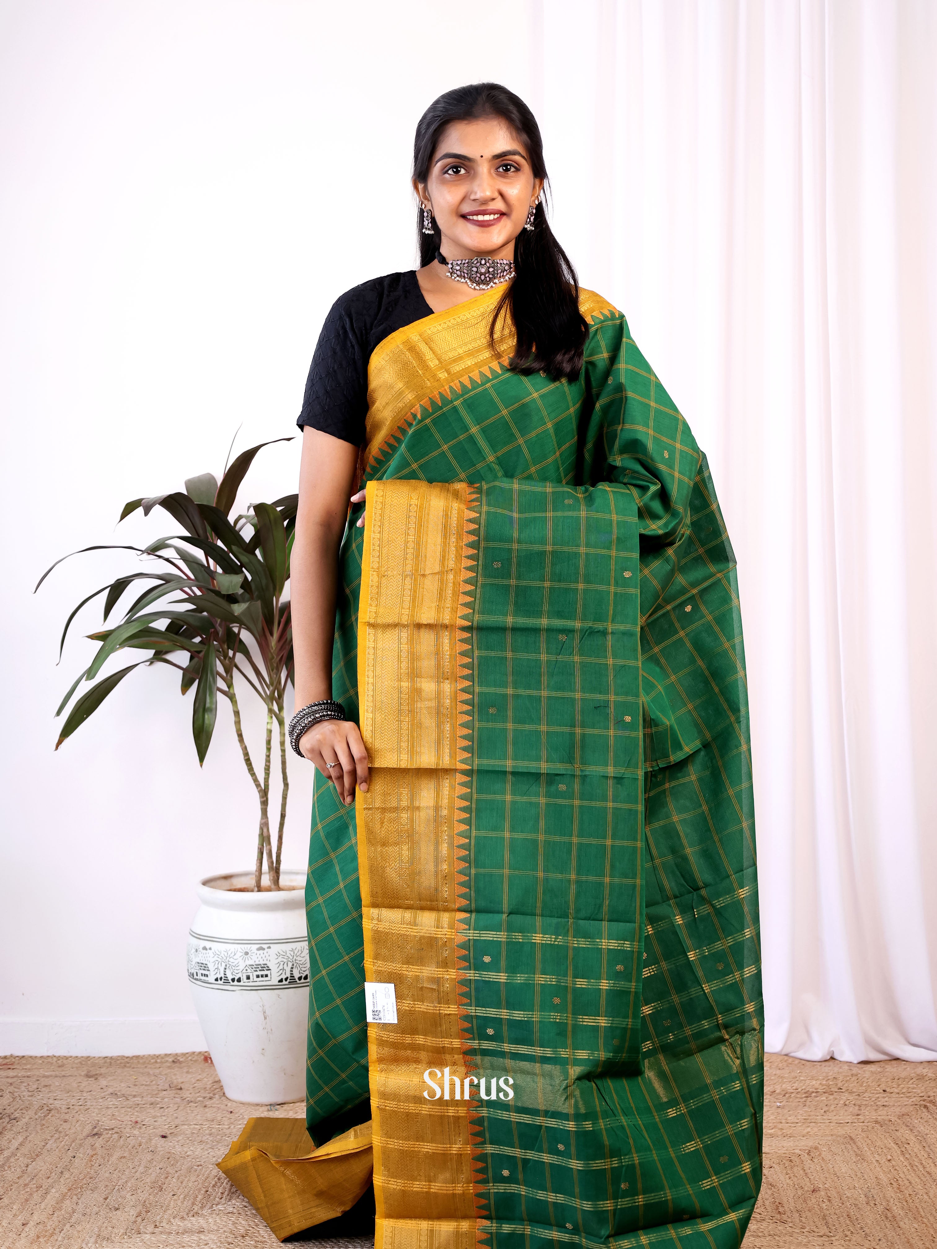 Green & Mustard- Chettinad Cotton Saree - Shop on Shrus.com