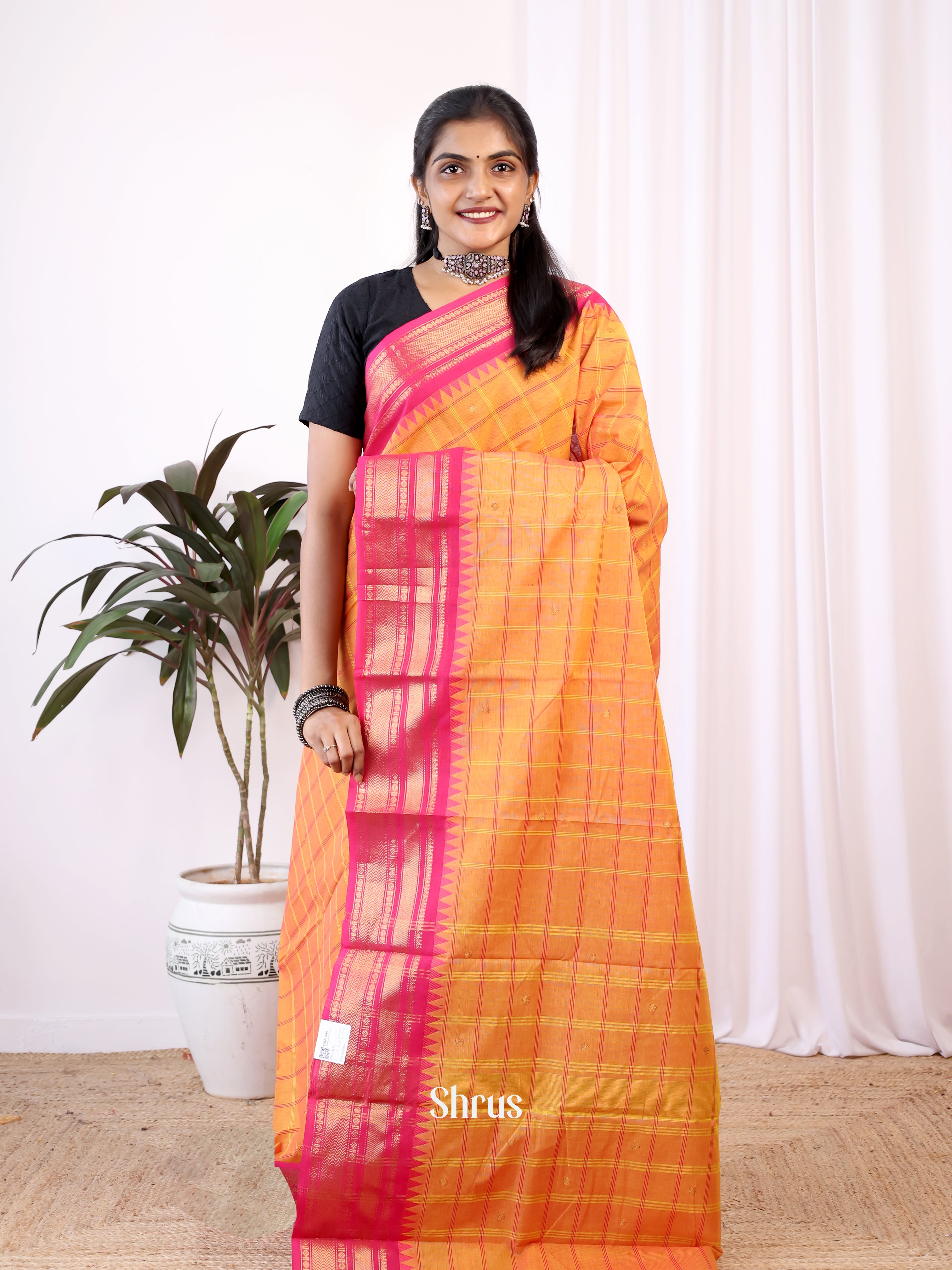 Orange & Pink - Chettinad Cotton Saree - Shop on Shrus.com