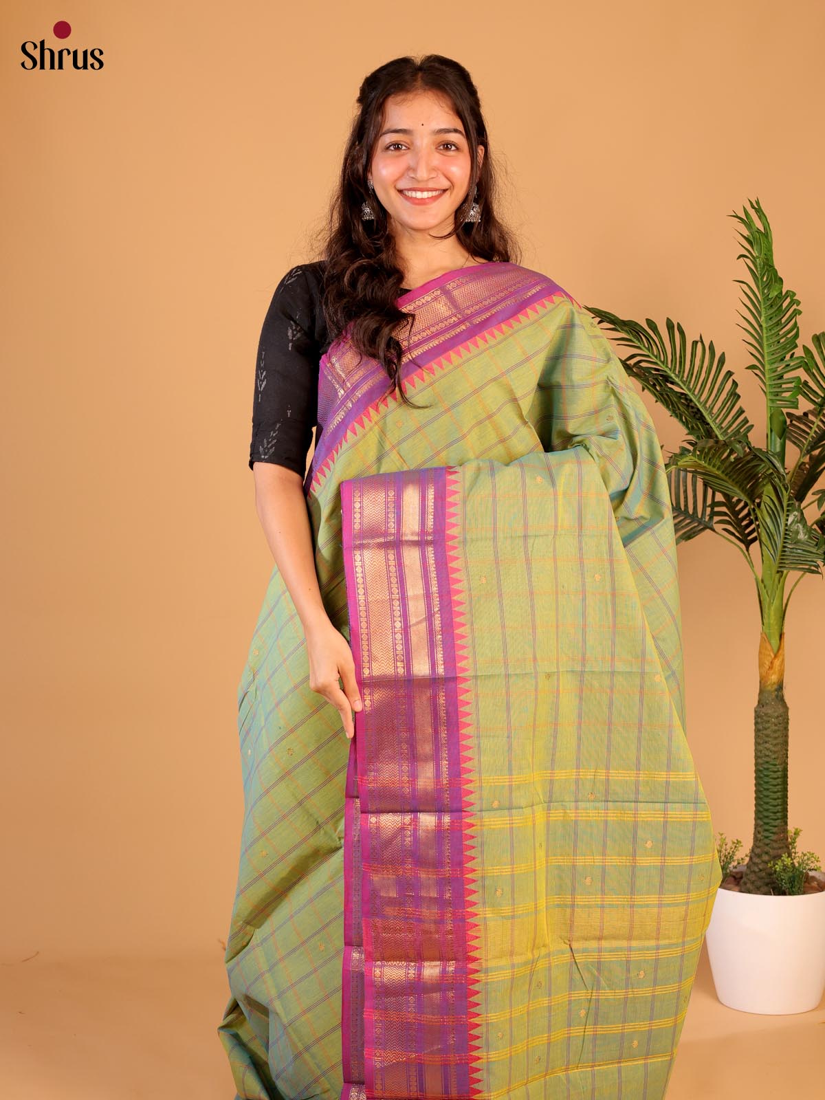 Green & Purple - Chettinad Cotton Saree - Shop on Shrus.com