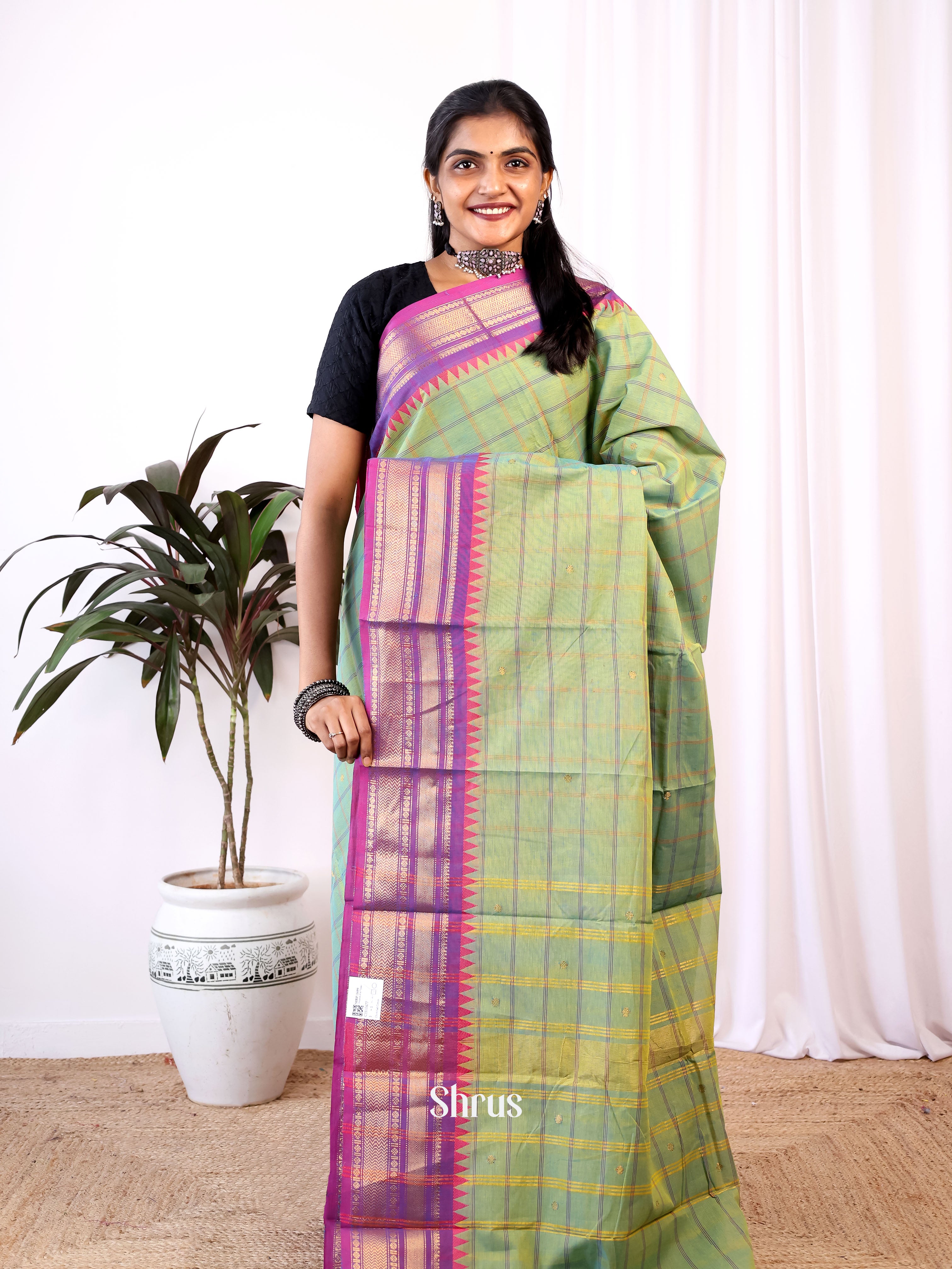Green & Purple - Chettinad Cotton Saree - Shop on Shrus.com