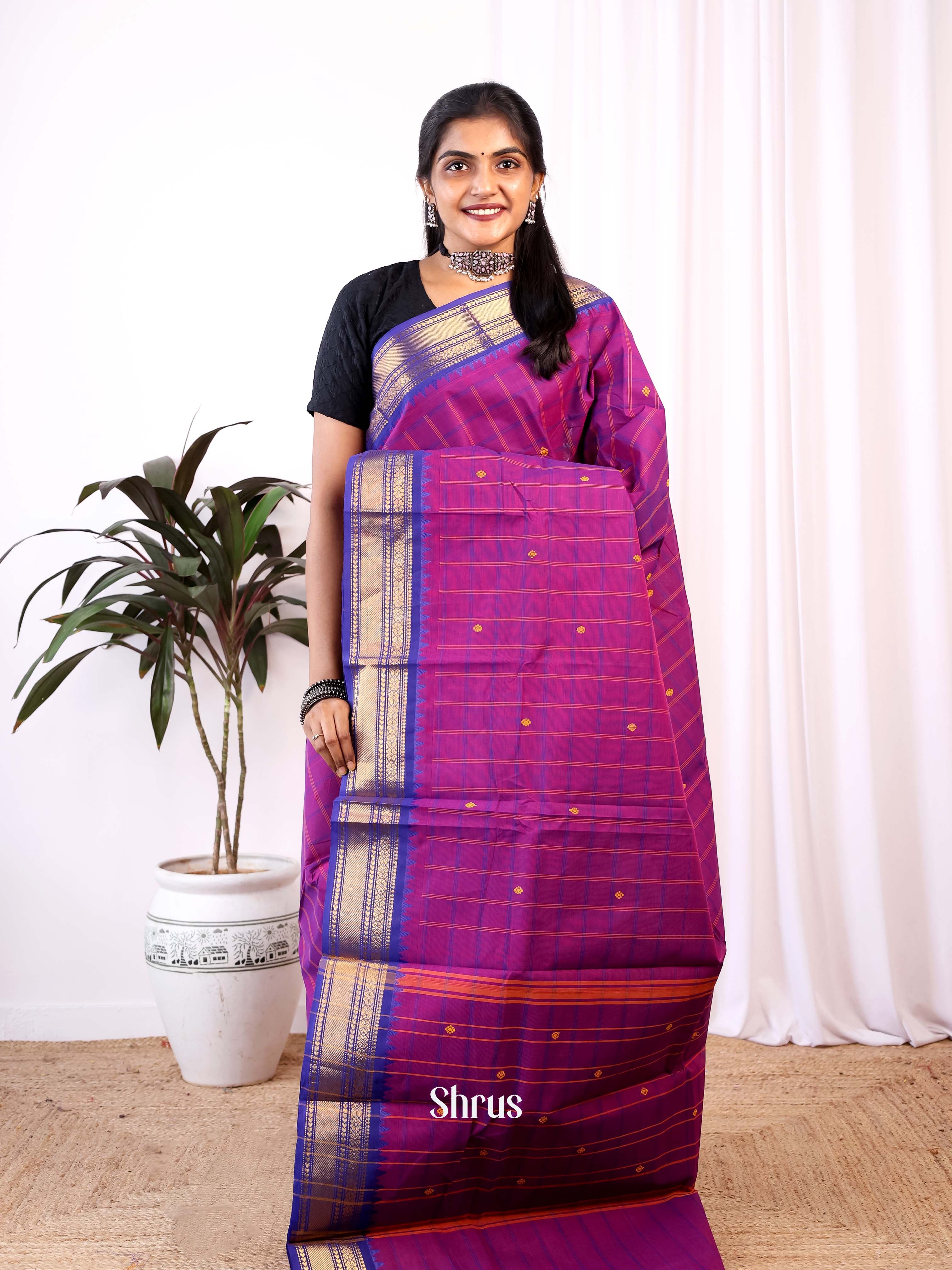 Purple & Blue - Chettinad Cotton Saree - Shop on Shrus.com