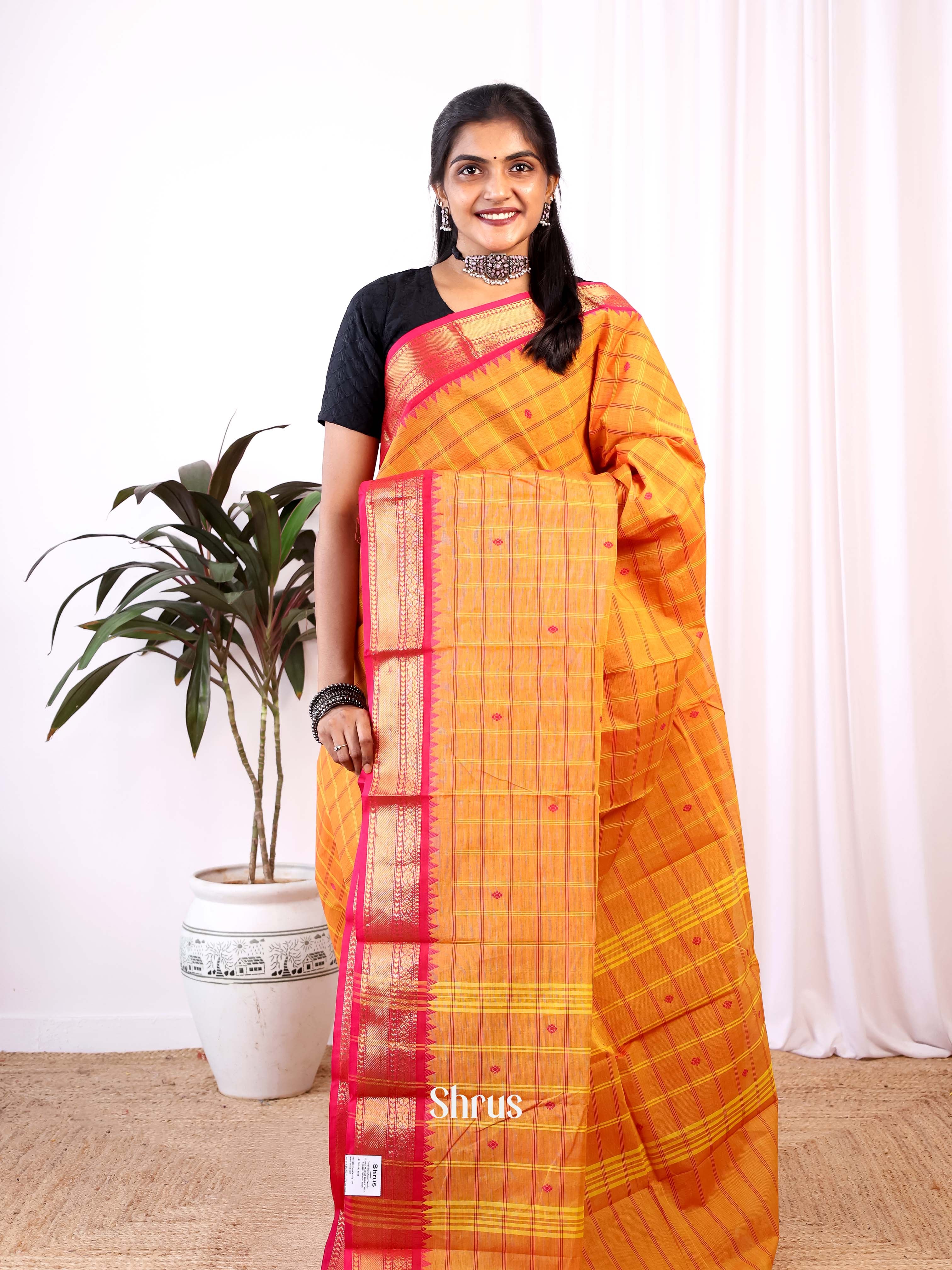 Orange & Pink - Chettinad Cotton Saree - Shop on Shrus.com