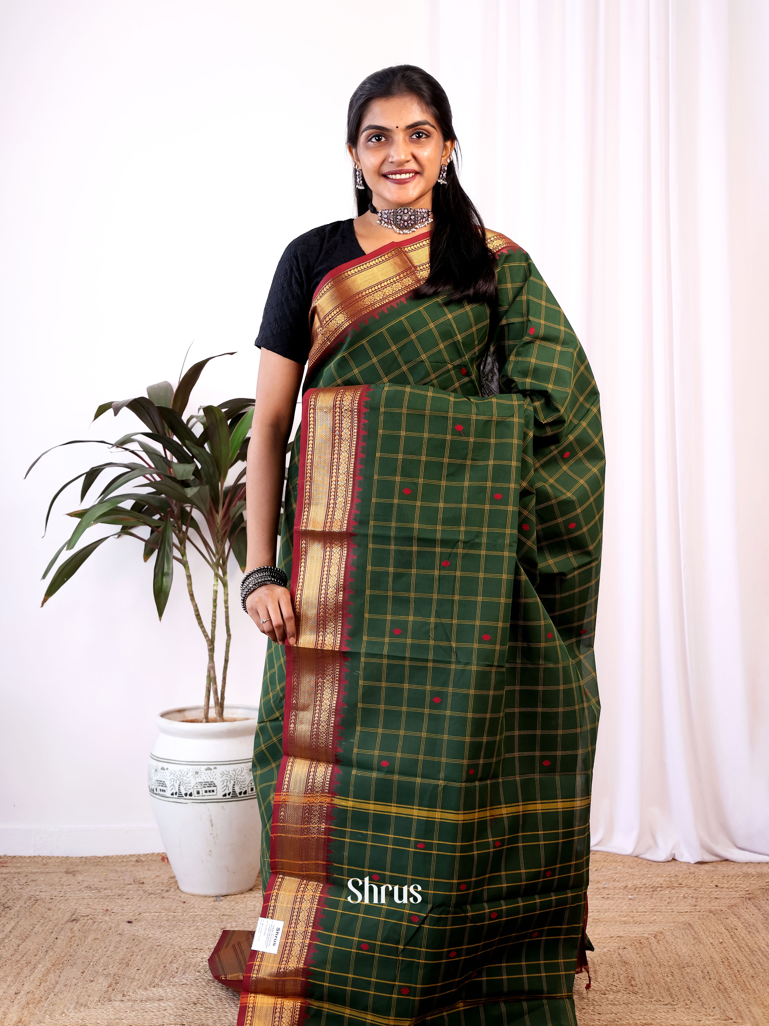 Green & Maroon- Chettinad Cotton Saree - Shop on Shrus.com