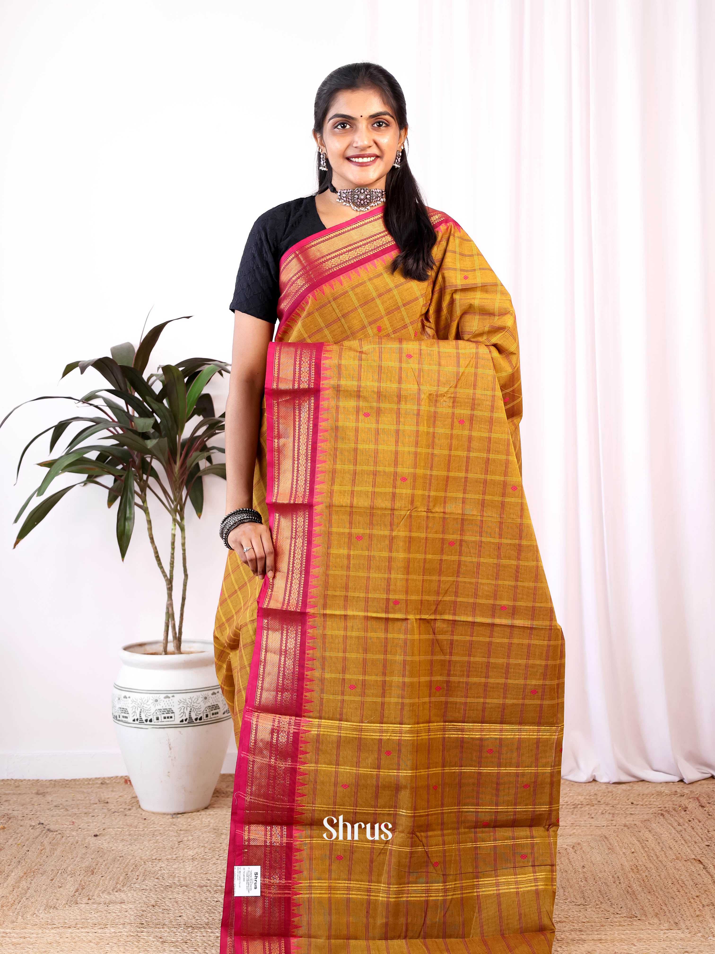 Brown & Pink - Chettinad Cotton Saree - Shop on Shrus.com