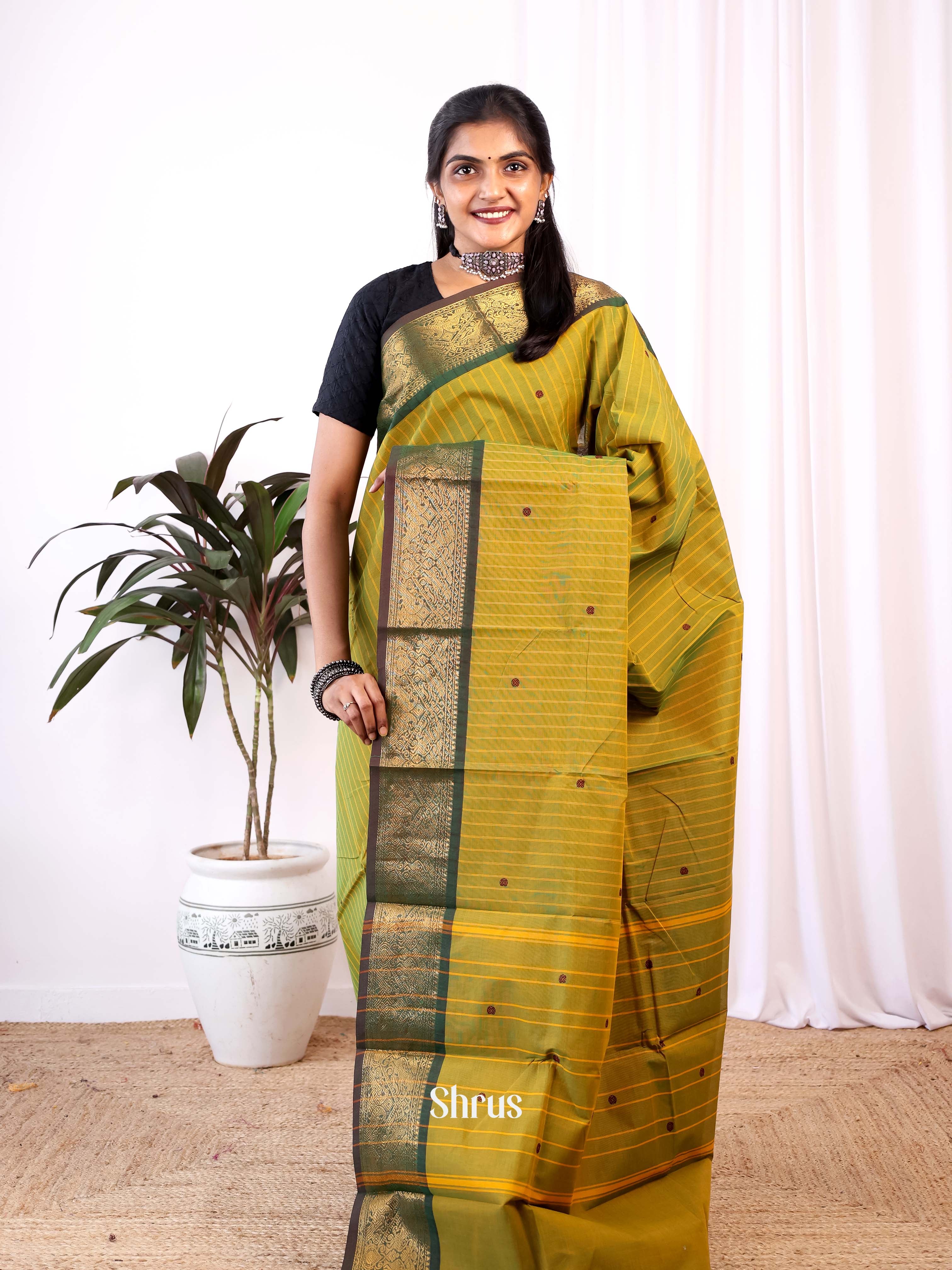 Double Shaded Green & Green - Chettinad Cotton Saree - Shop on Shrus.com