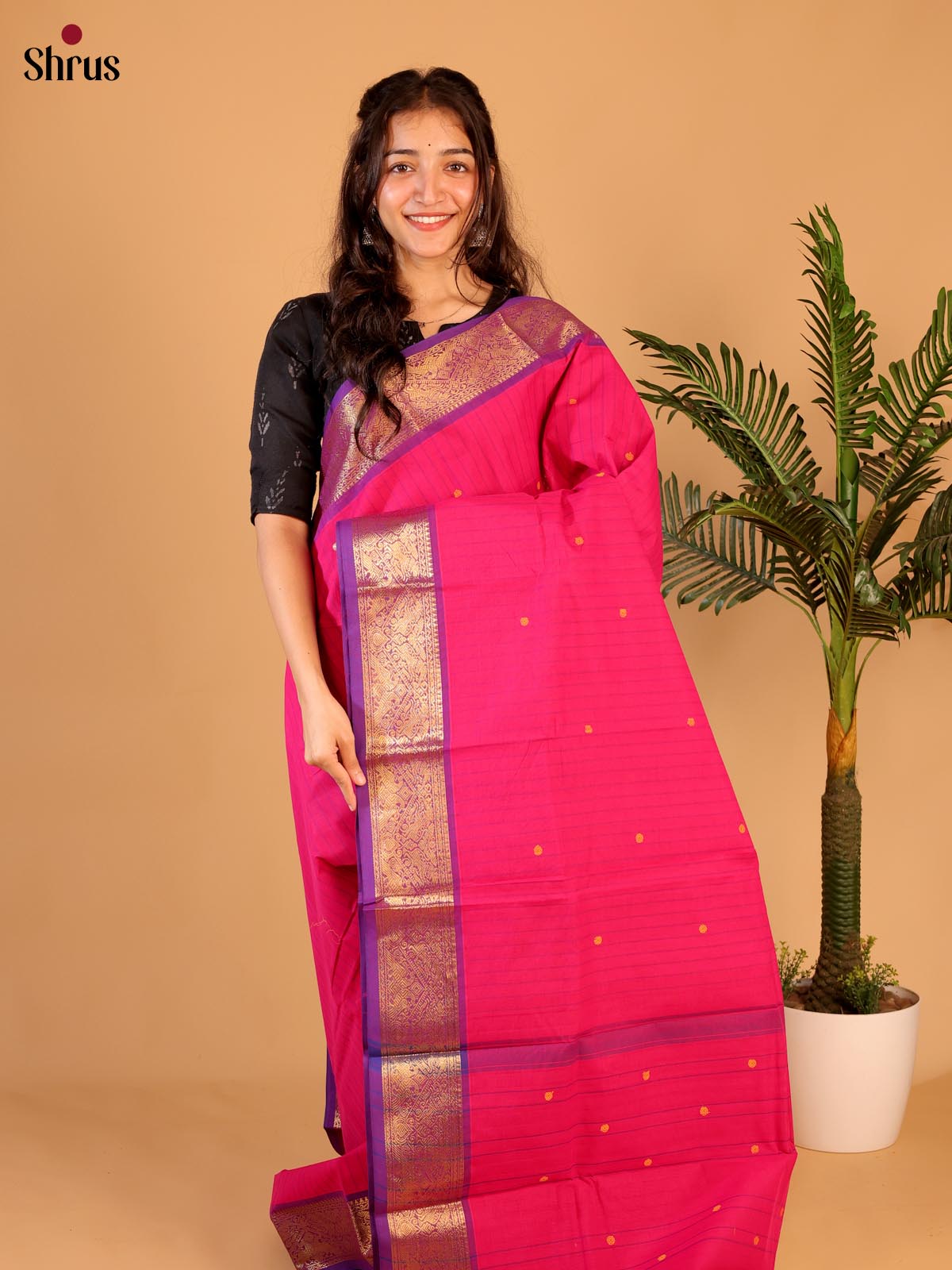 Pink & Purple- Chettinad Cotton Saree - Shop on Shrus.com