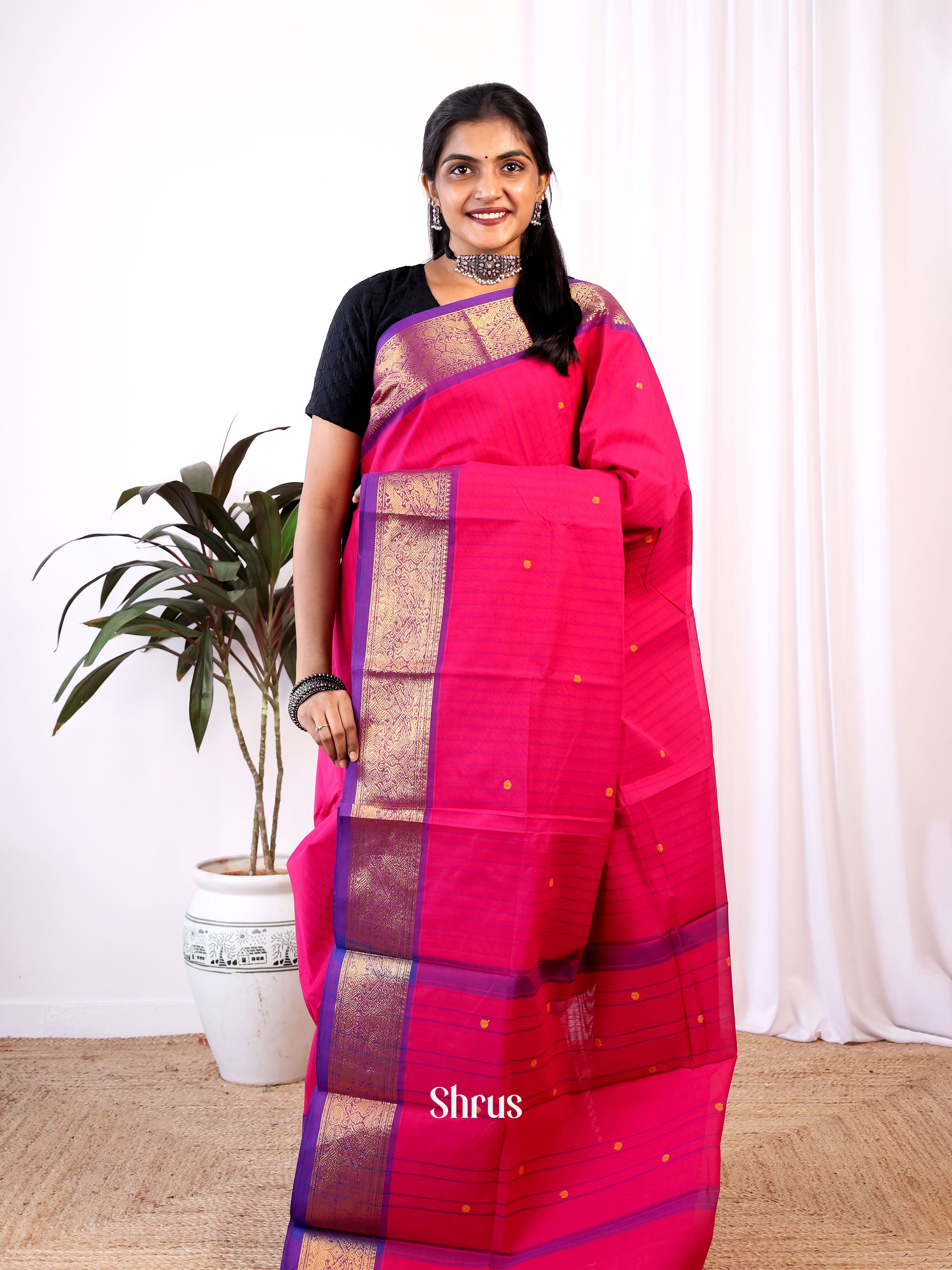 Pink & Purple- Chettinad Cotton Saree - Shop on Shrus.com