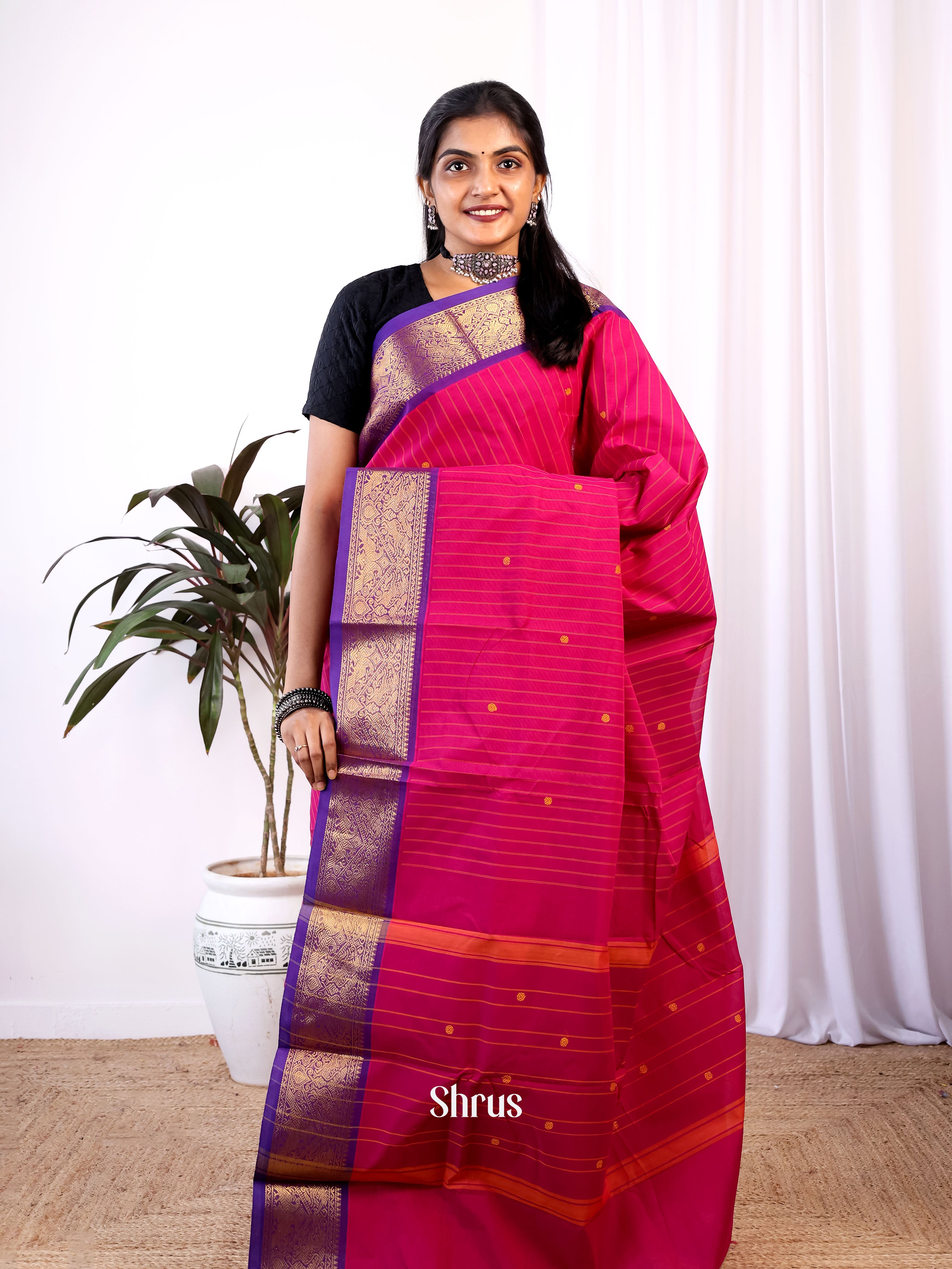 Pink & Purple - Chettinad Cotton Saree - Shop on Shrus.com
