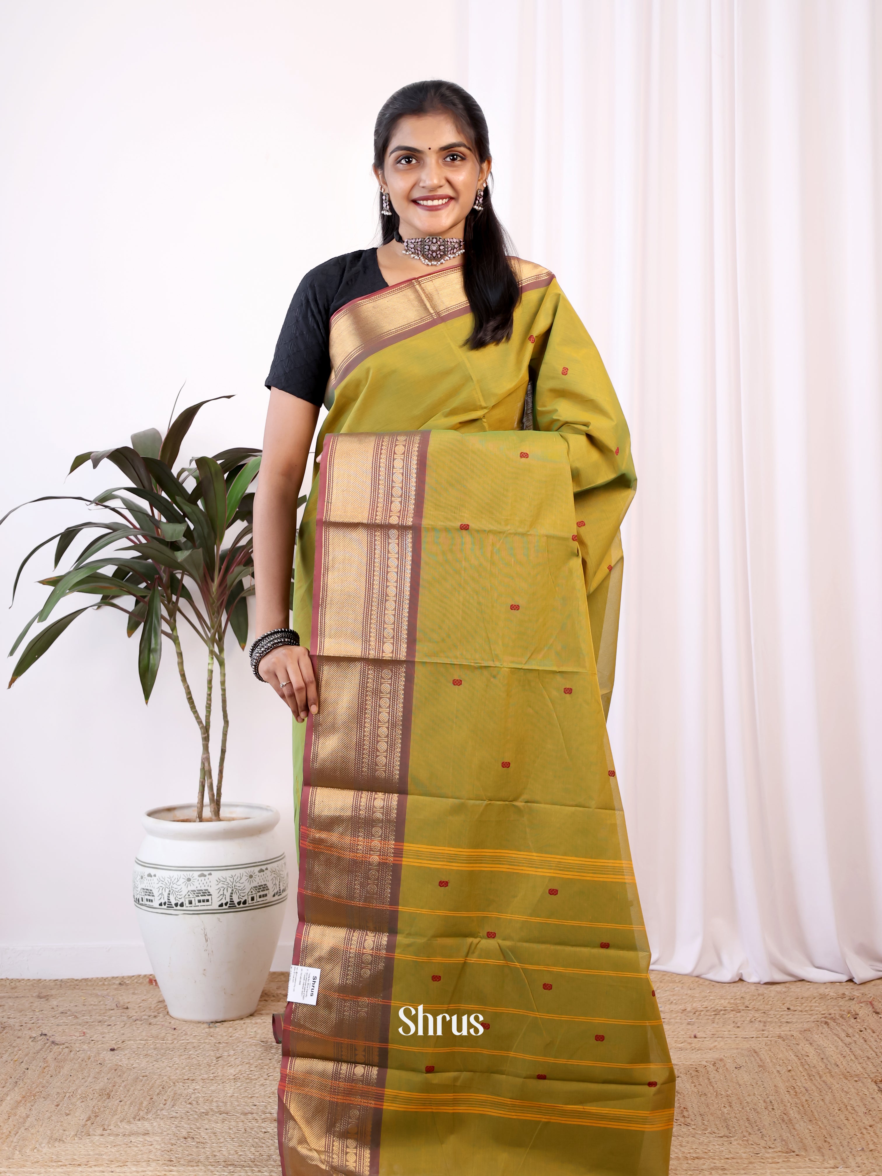 Green & Brown - Chettinad Cotton Saree - Shop on Shrus.com