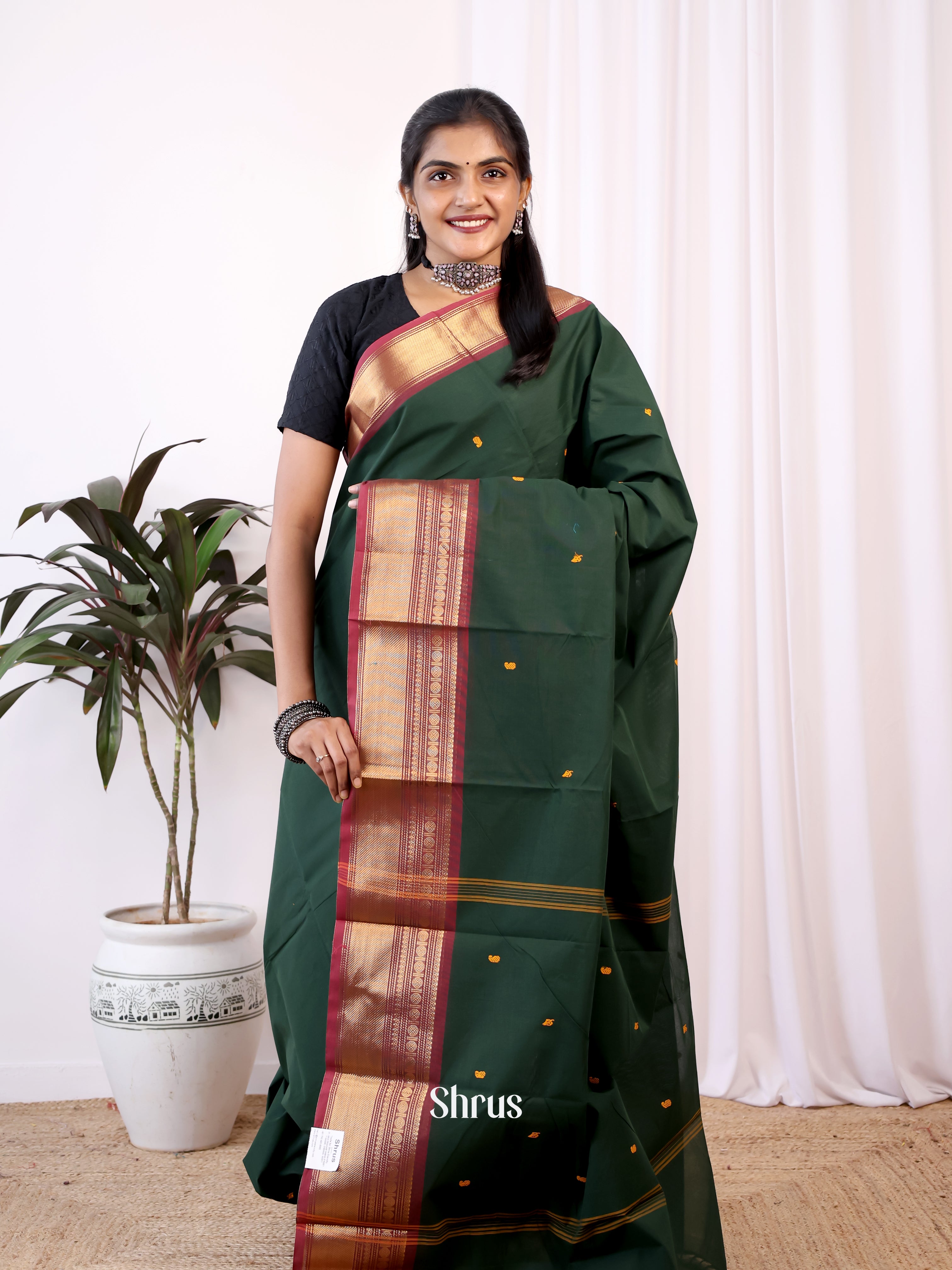 Green & Maroon - Chettinad Cotton Saree - Shop on Shrus.com