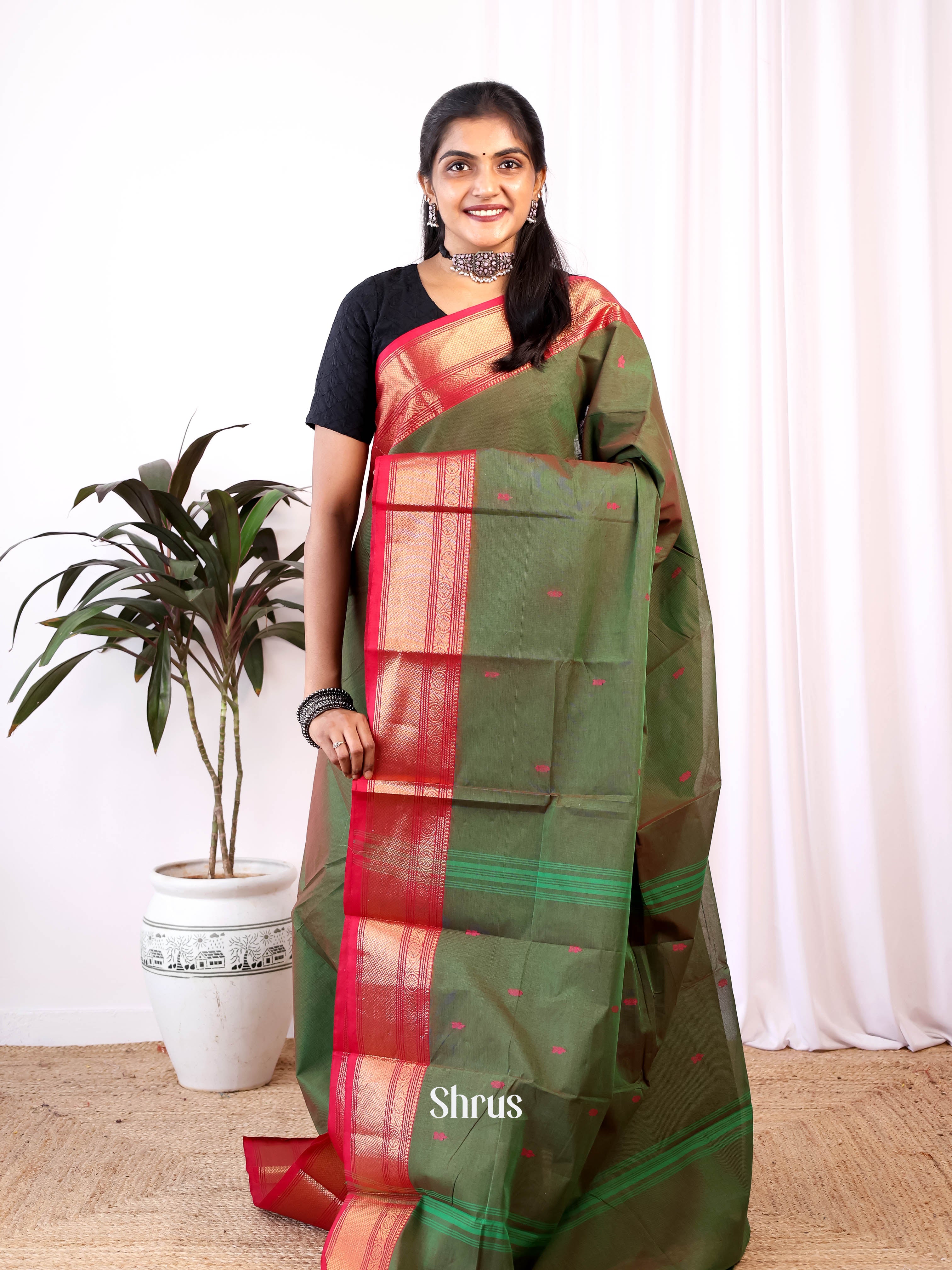 Green & Red - Chettinad Cotton Saree - Shop on Shrus.com