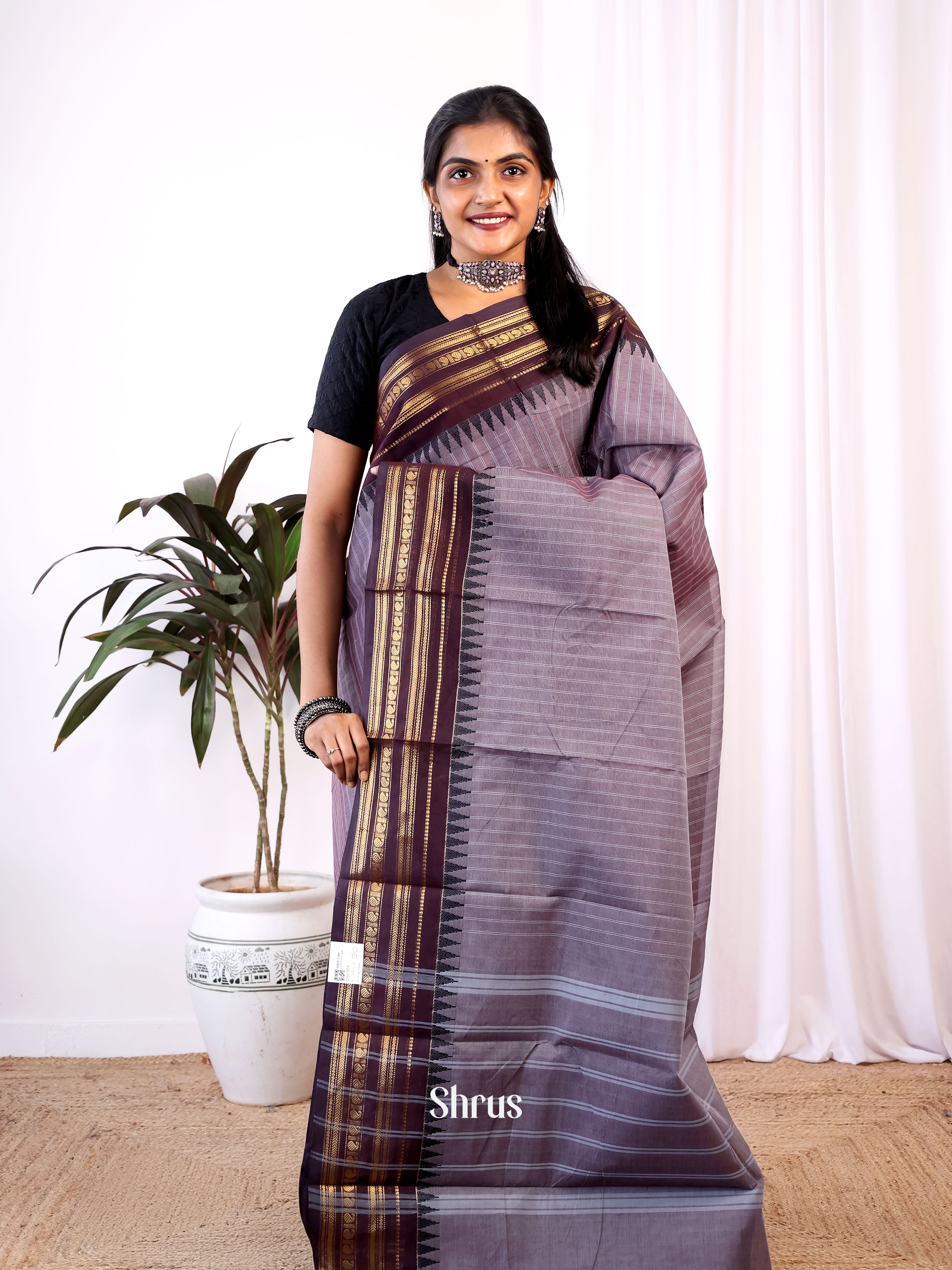 Purple & Brown - Chettinad Cotton Saree - Shop on Shrus.com