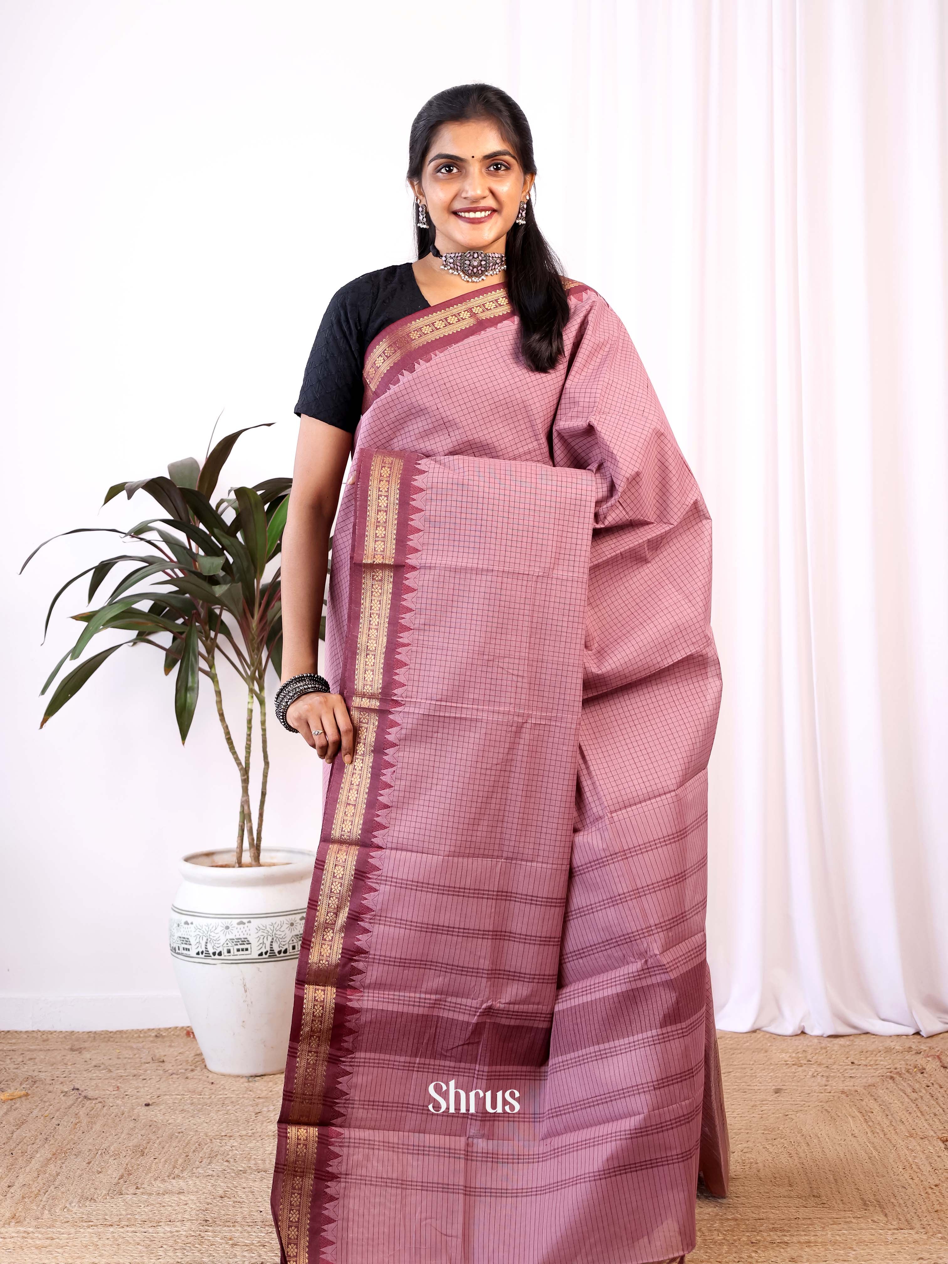 Onion Pink & Purple - Chettinad Cotton Saree - Shop on Shrus.com