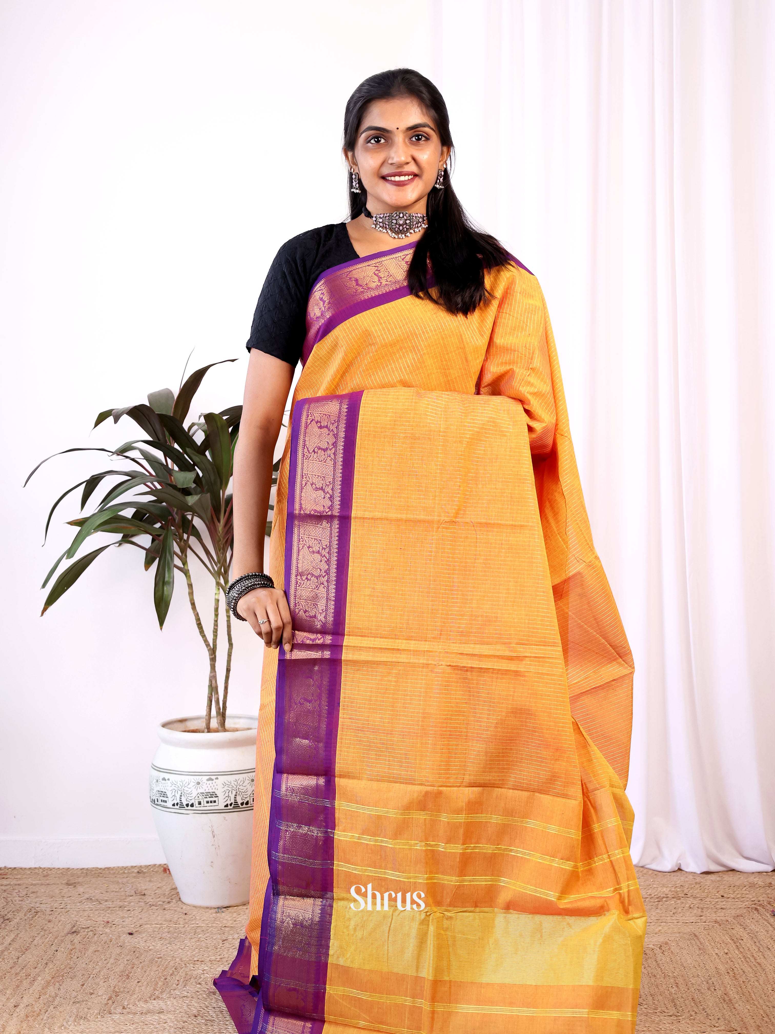 Orange & Purple - Chettinad Cotton Saree - Shop on Shrus.com