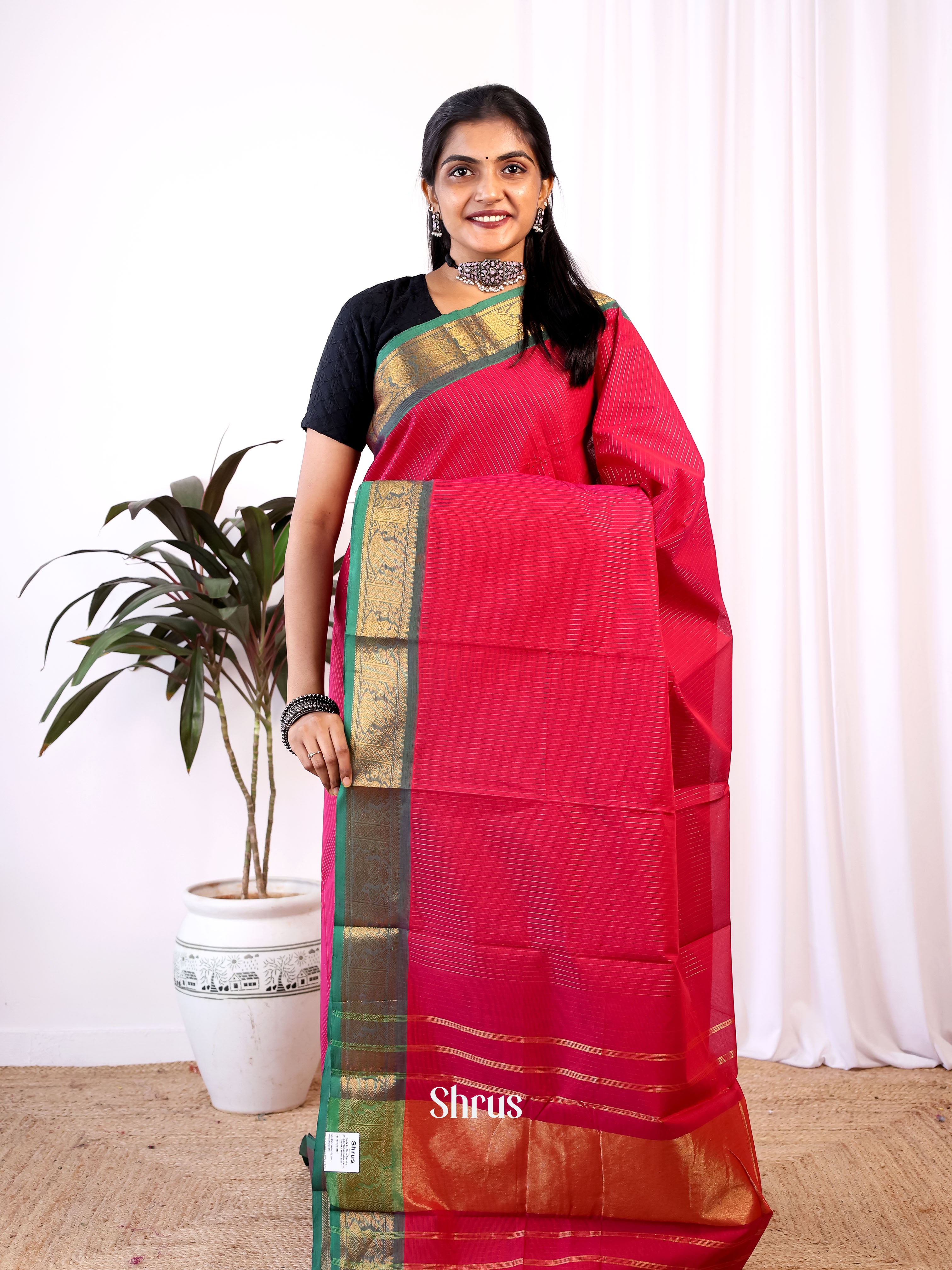 Red & Green - Chettinad Cotton Saree - Shop on Shrus.com