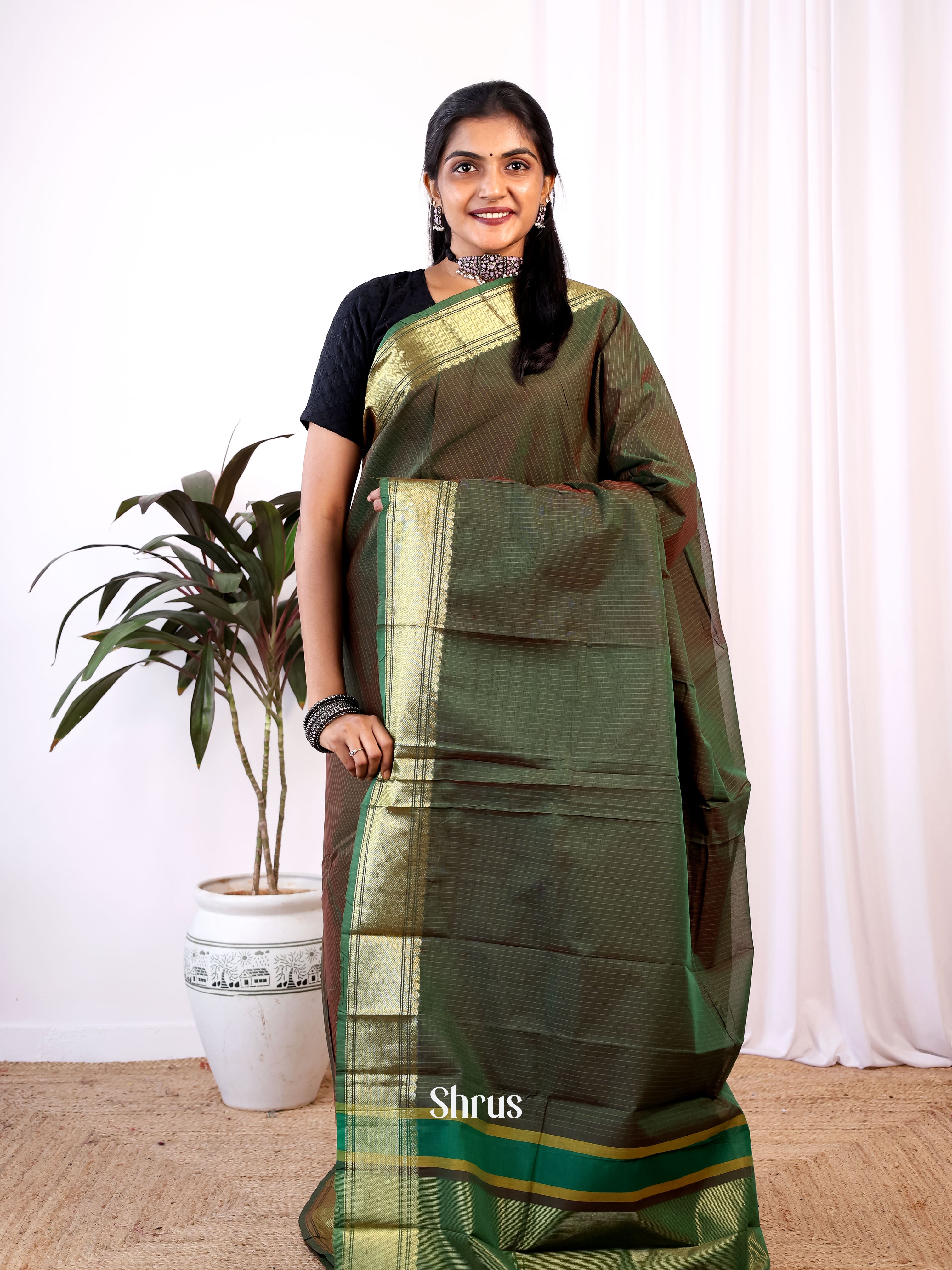 Green - Chettinad Cotton Saree - Shop on Shrus.com