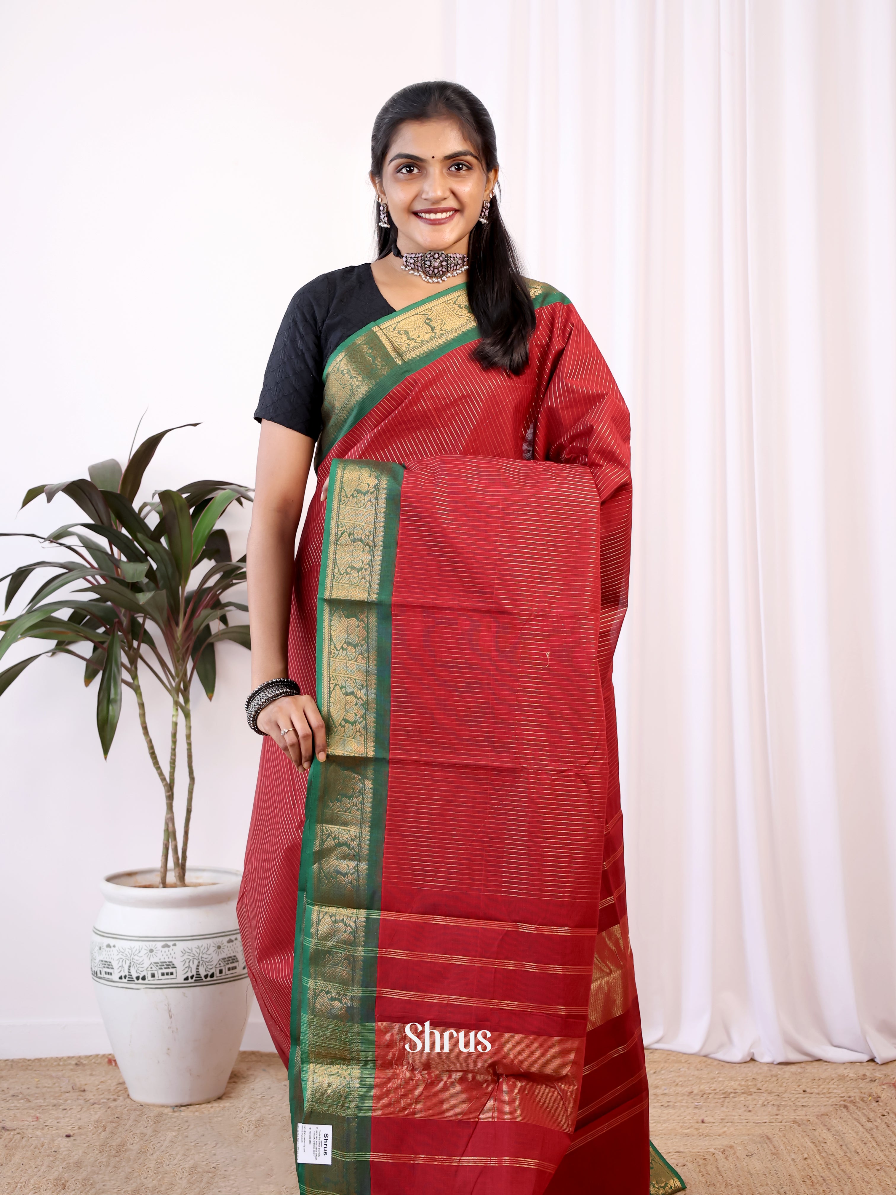 Red & green - Chettinad Cotton Saree - Shop on Shrus.com
