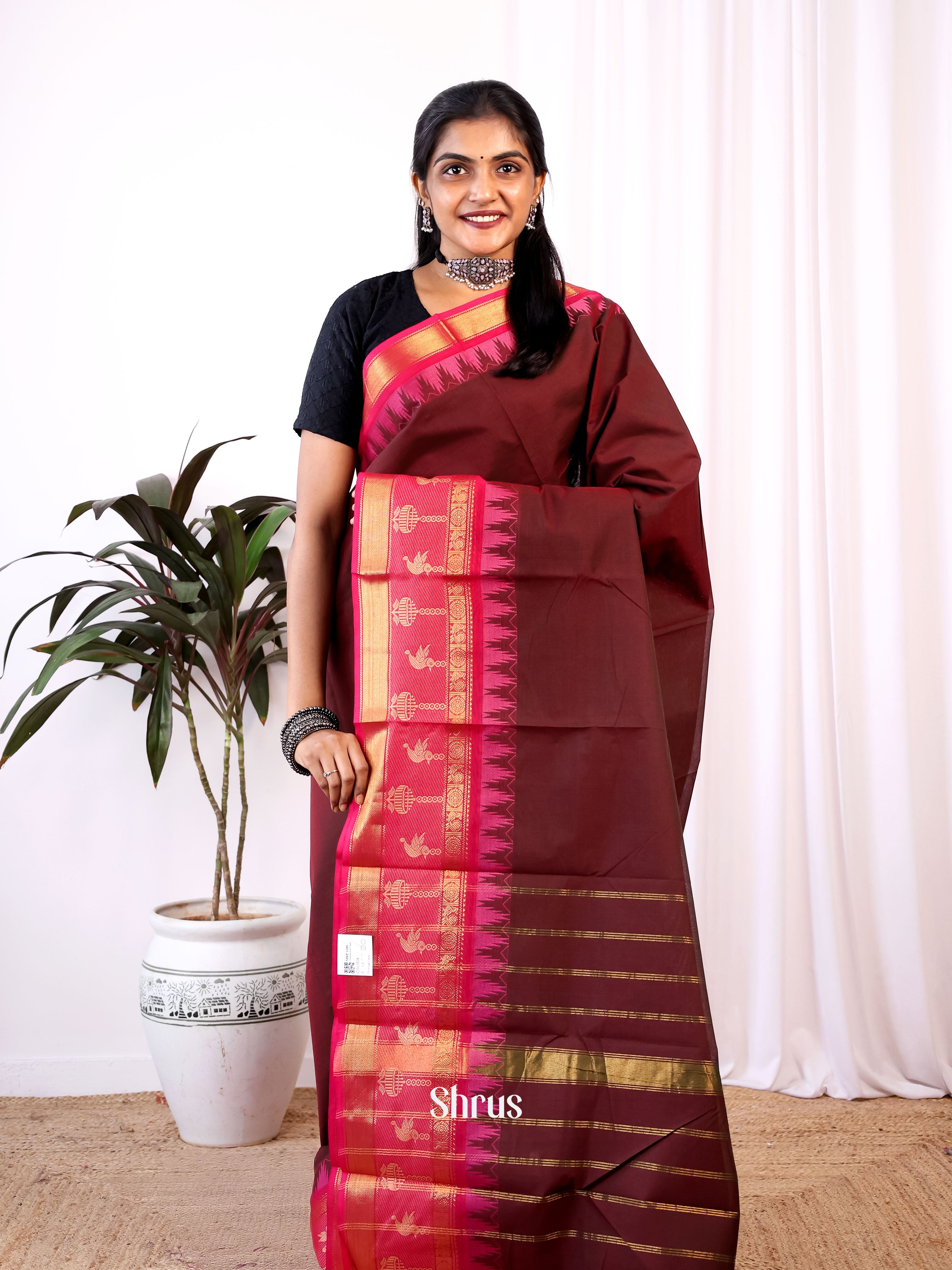 Brown & pink - Chettinad Cotton Saree - Shop on Shrus.com
