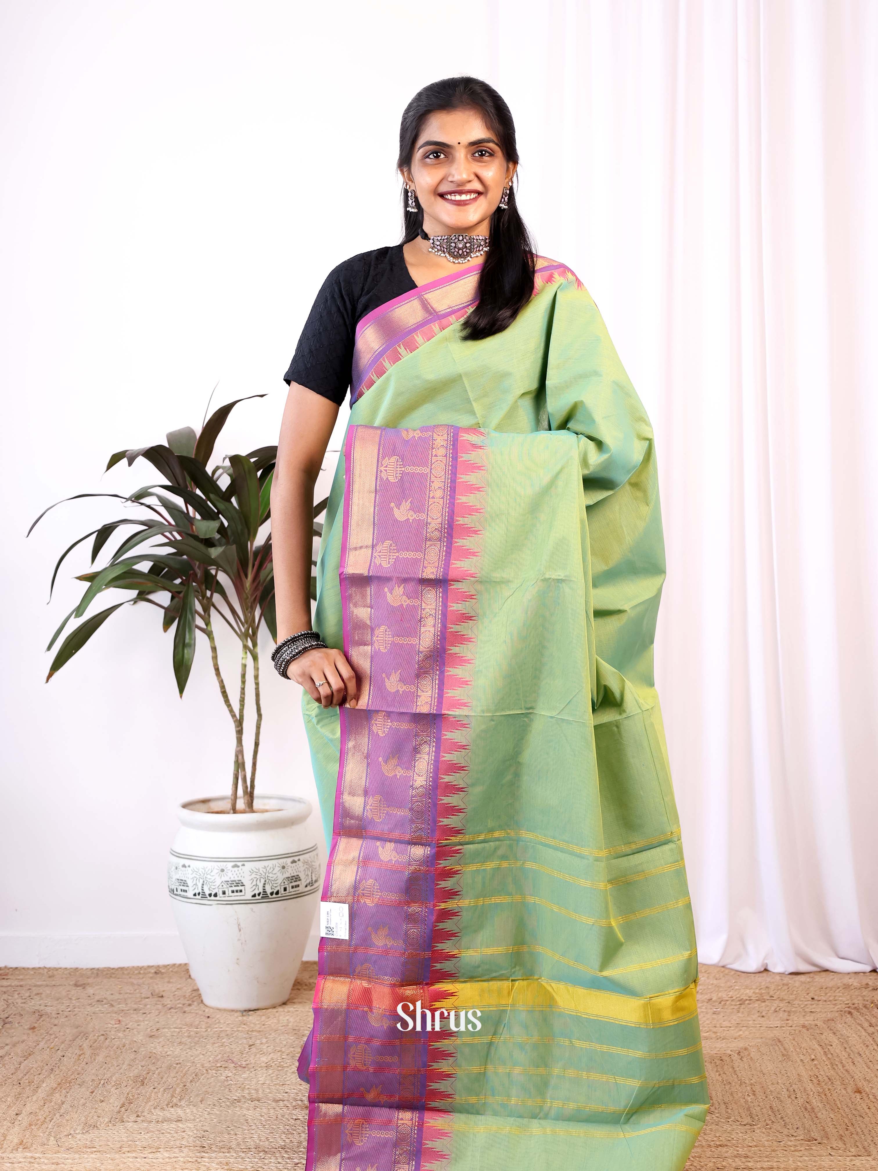 Green & Purple- Chettinad Cotton Saree - Shop on Shrus.com