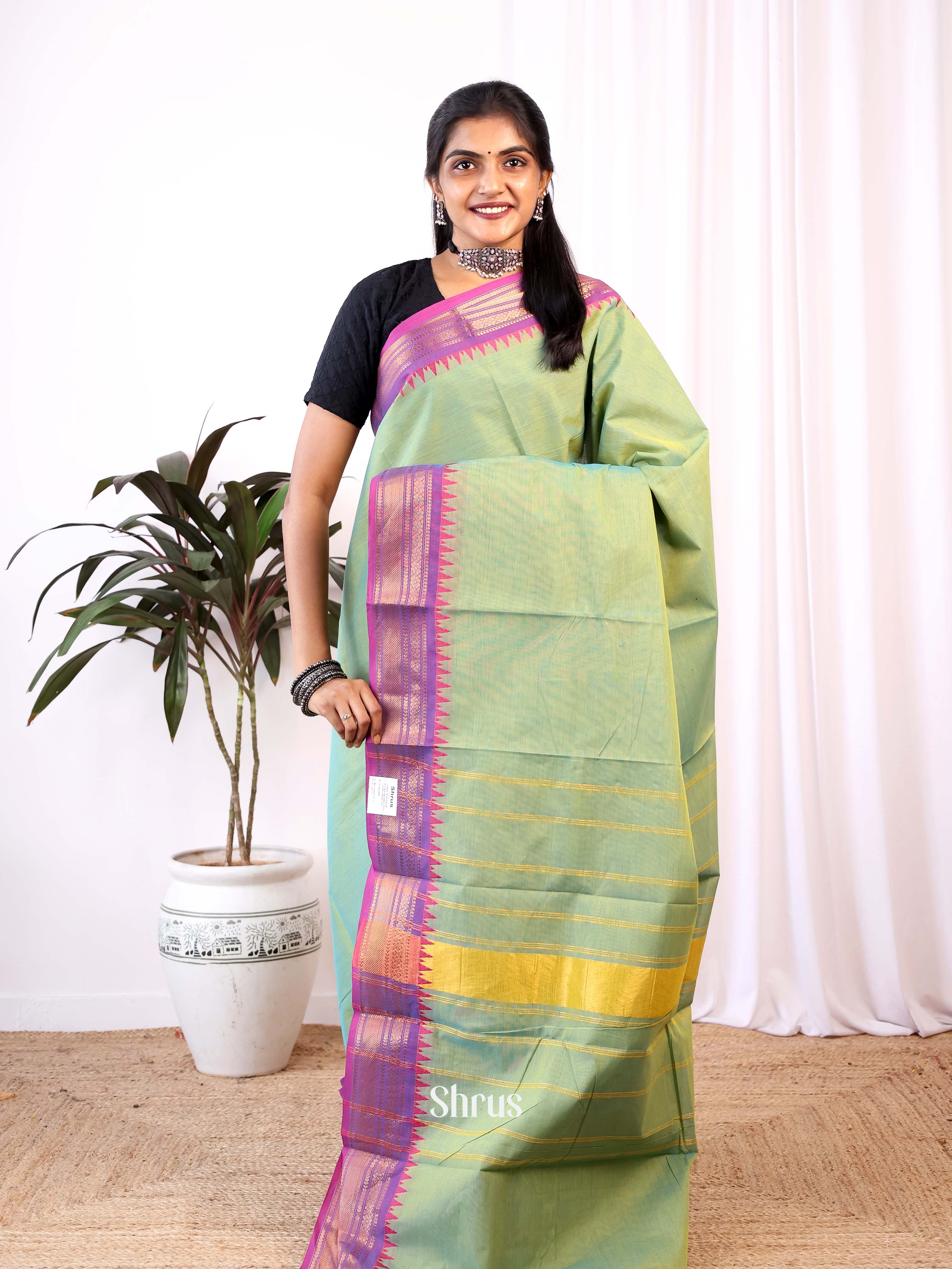 Green & Purple - Chettinad Cotton Saree - Shop on Shrus.com