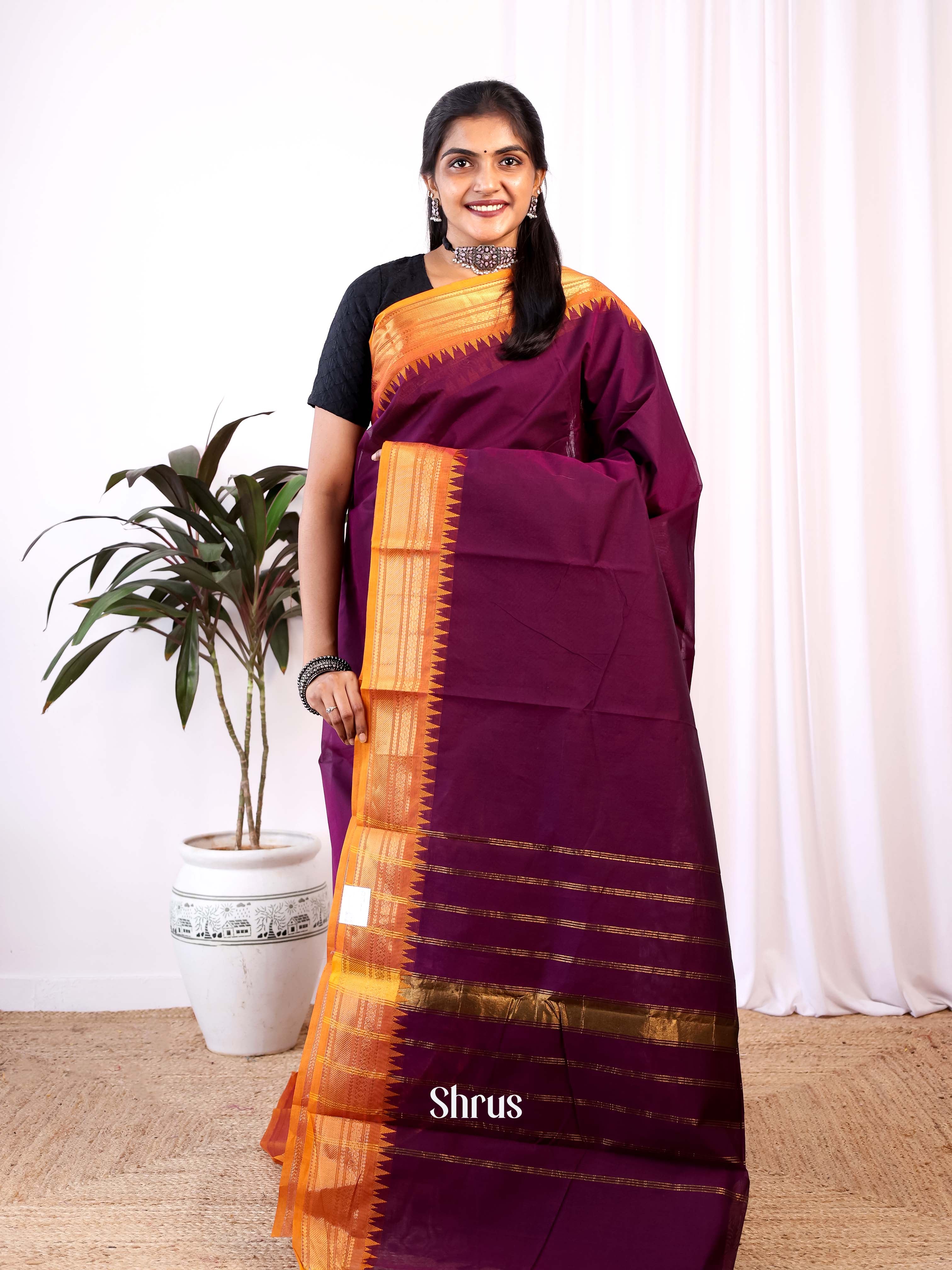 Purple & Orange- Chettinad Cotton Saree - Shop on Shrus.com