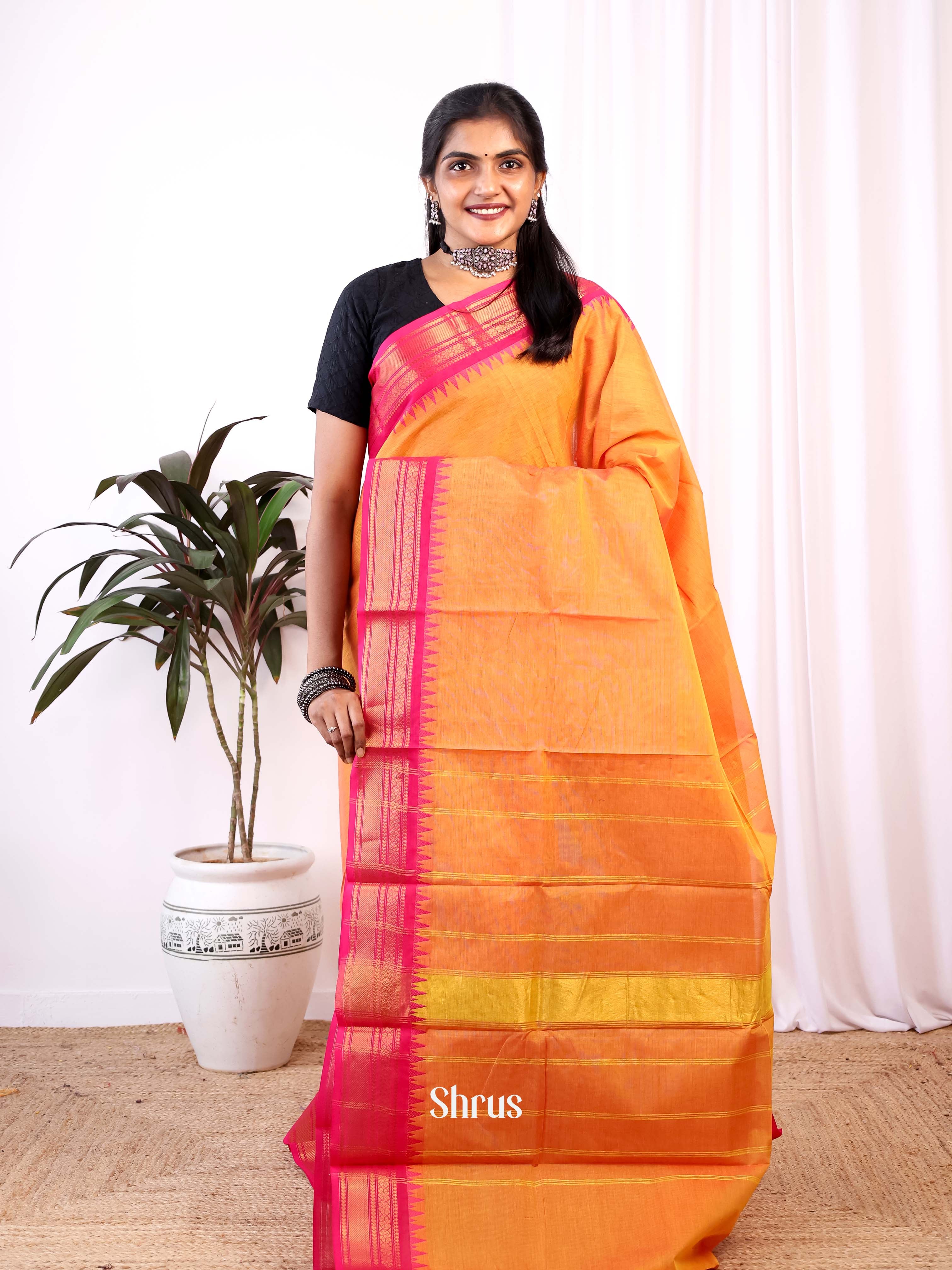 Orange & Pink - Chettinad Cotton Saree - Shop on Shrus.com