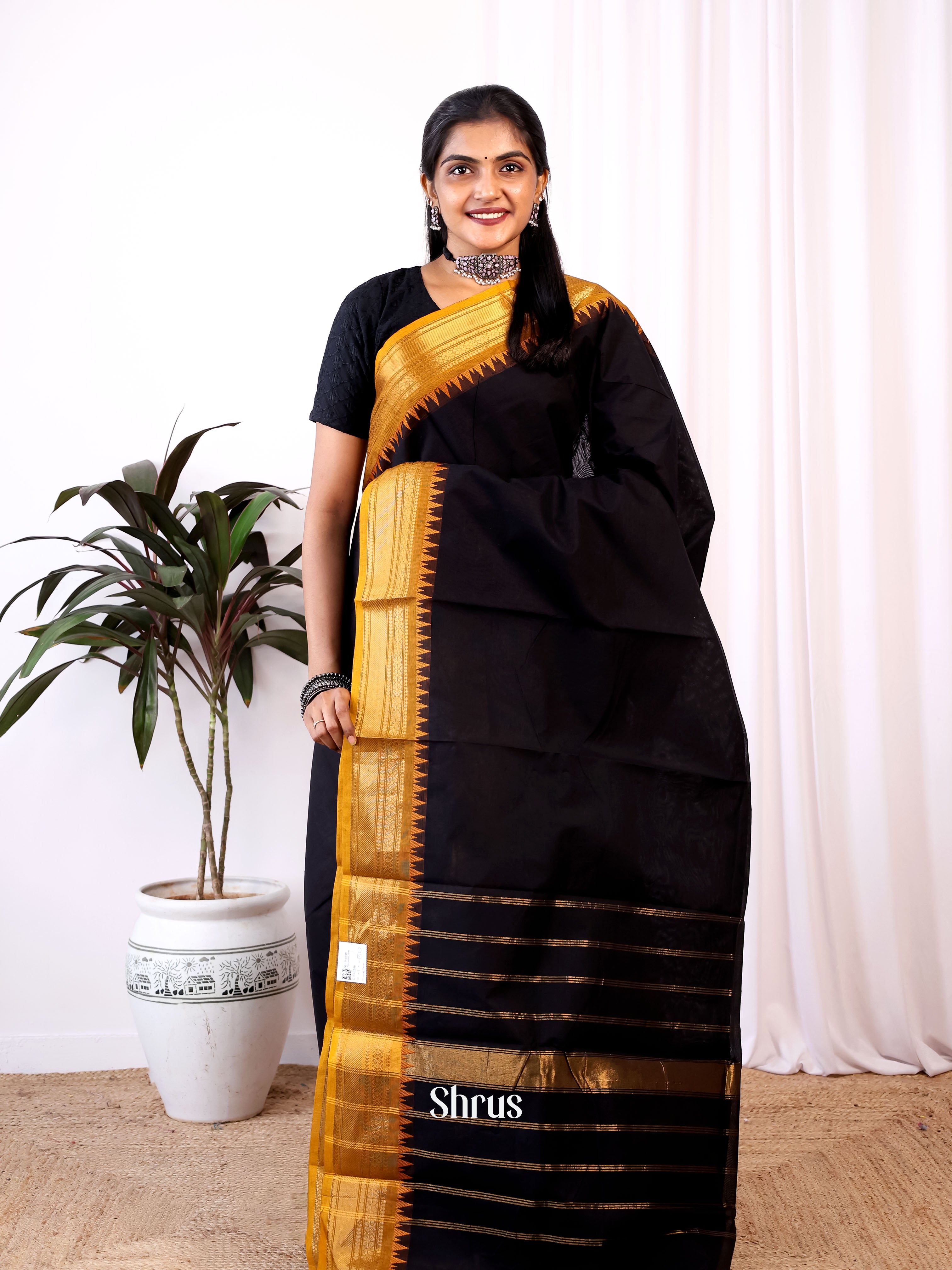 Black & Mustard - Chettinad Cotton Saree - Shop on Shrus.com