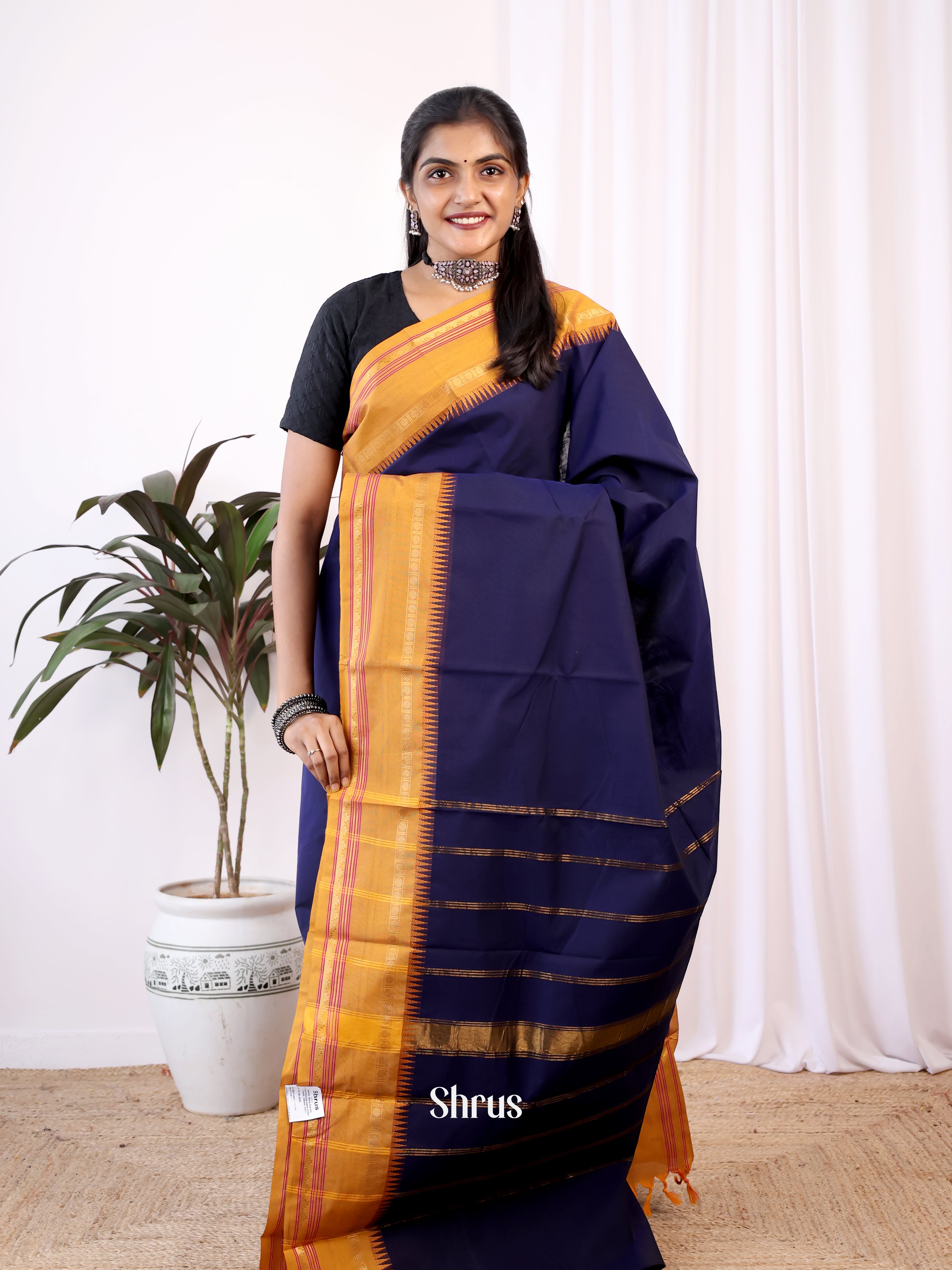 Violet & Mustard- Chettinad Cotton Saree - Shop on Shrus.com