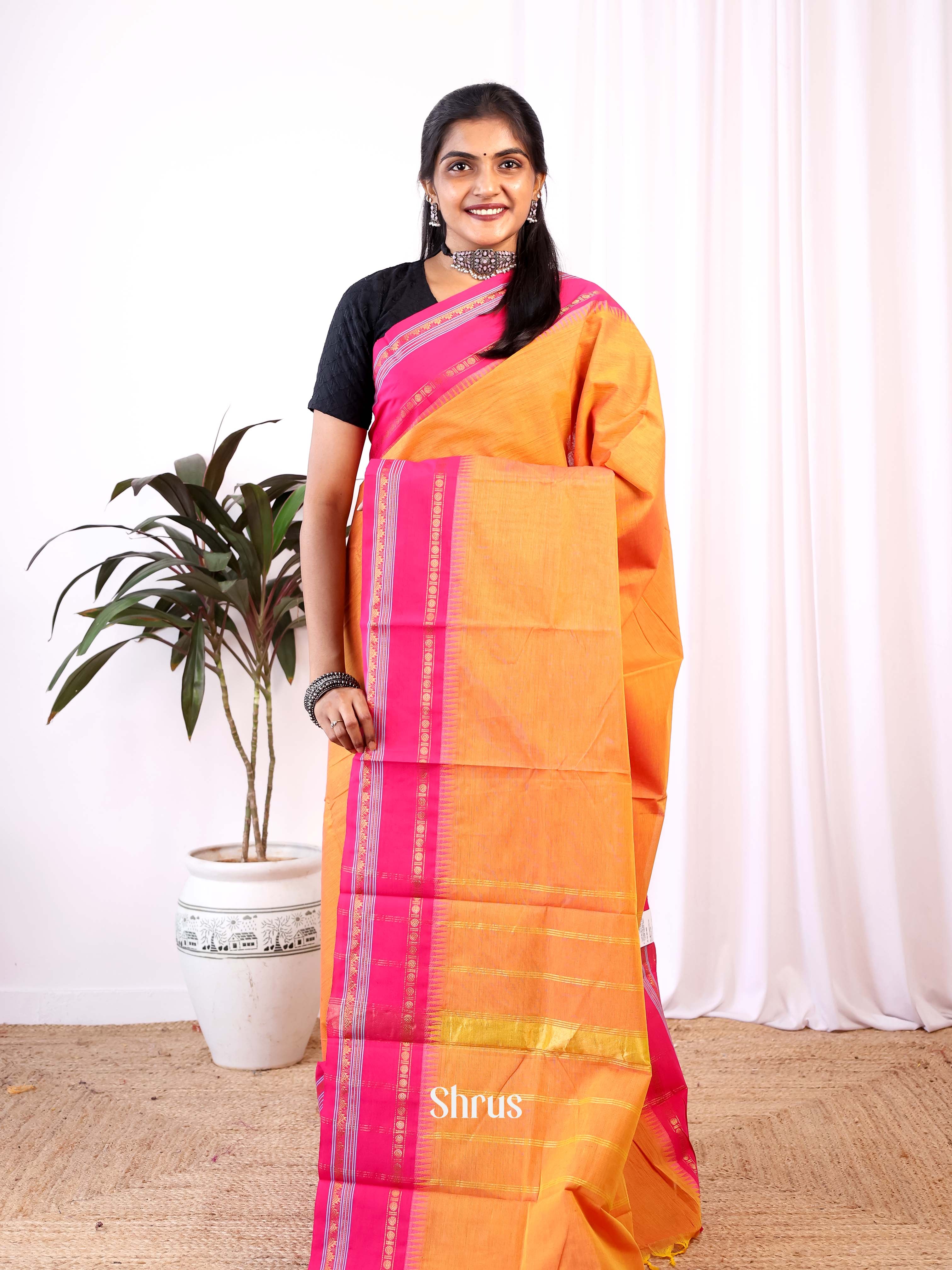 Orange & Pink - Chettinad Cotton Saree - Shop on Shrus.com