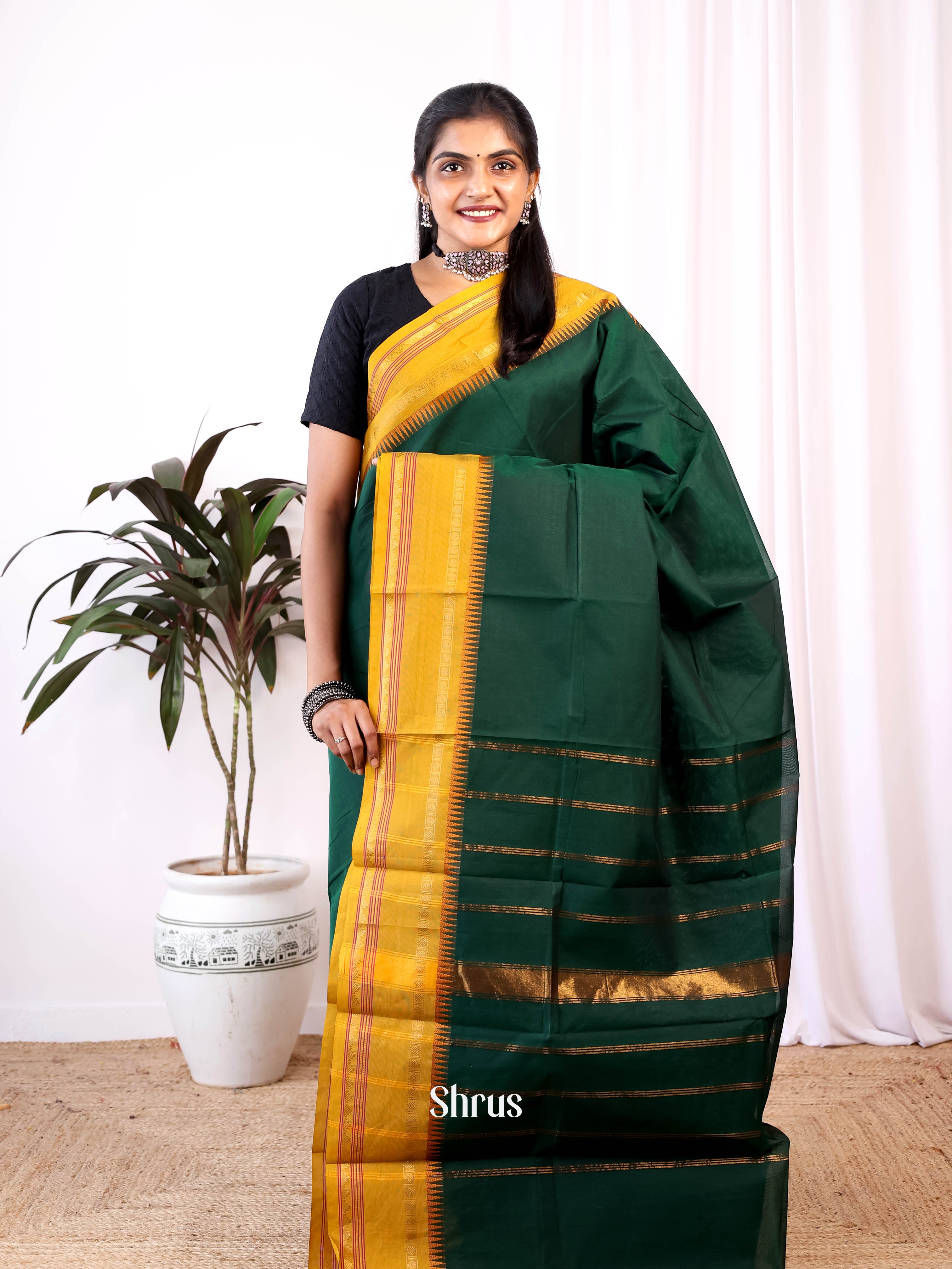 Green & Mustard - Chettinad Cotton Saree - Shop on Shrus.com