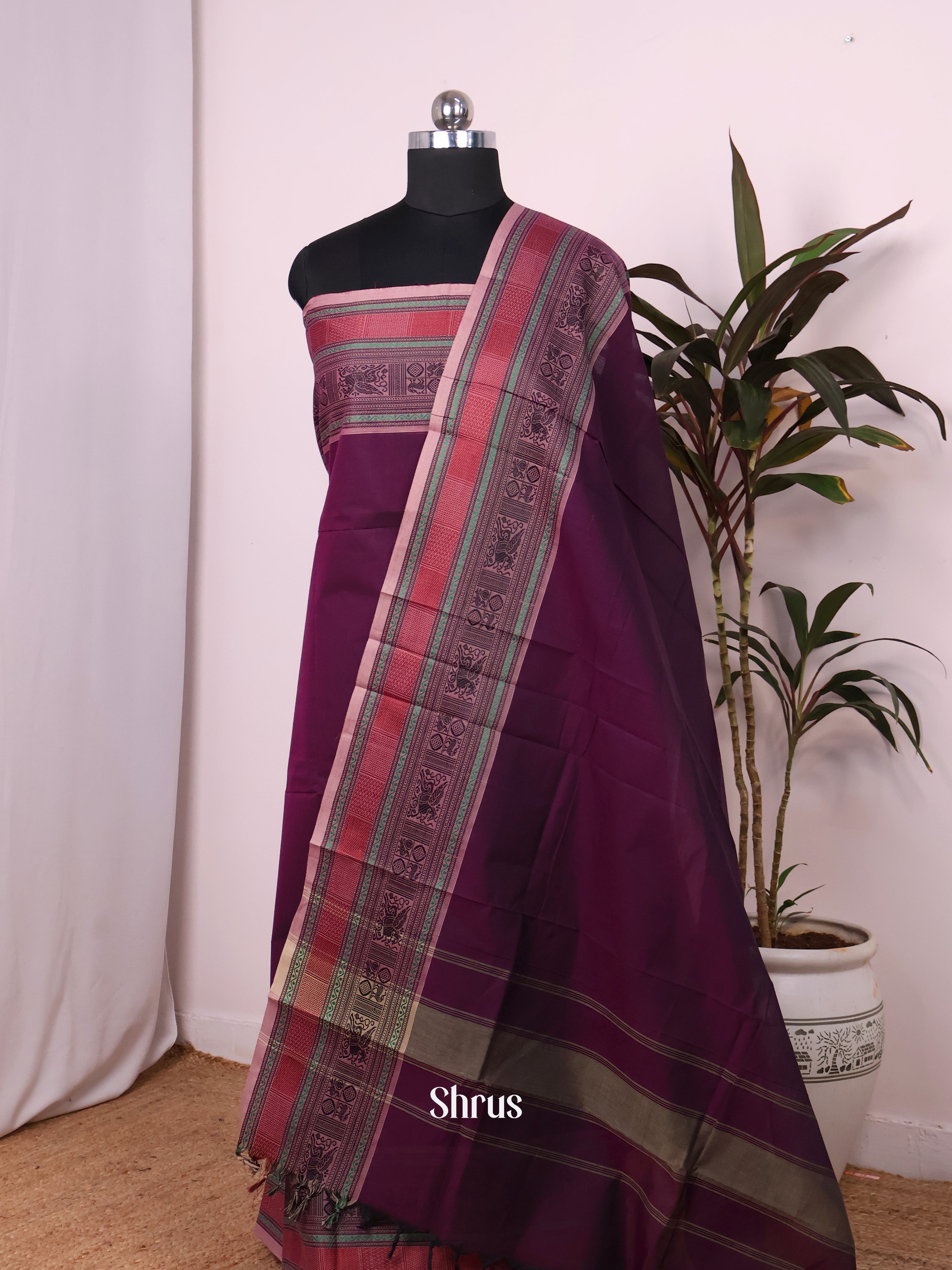 Purple & Pink- chettinad top & dupatta combo - Shop on Shrus.com