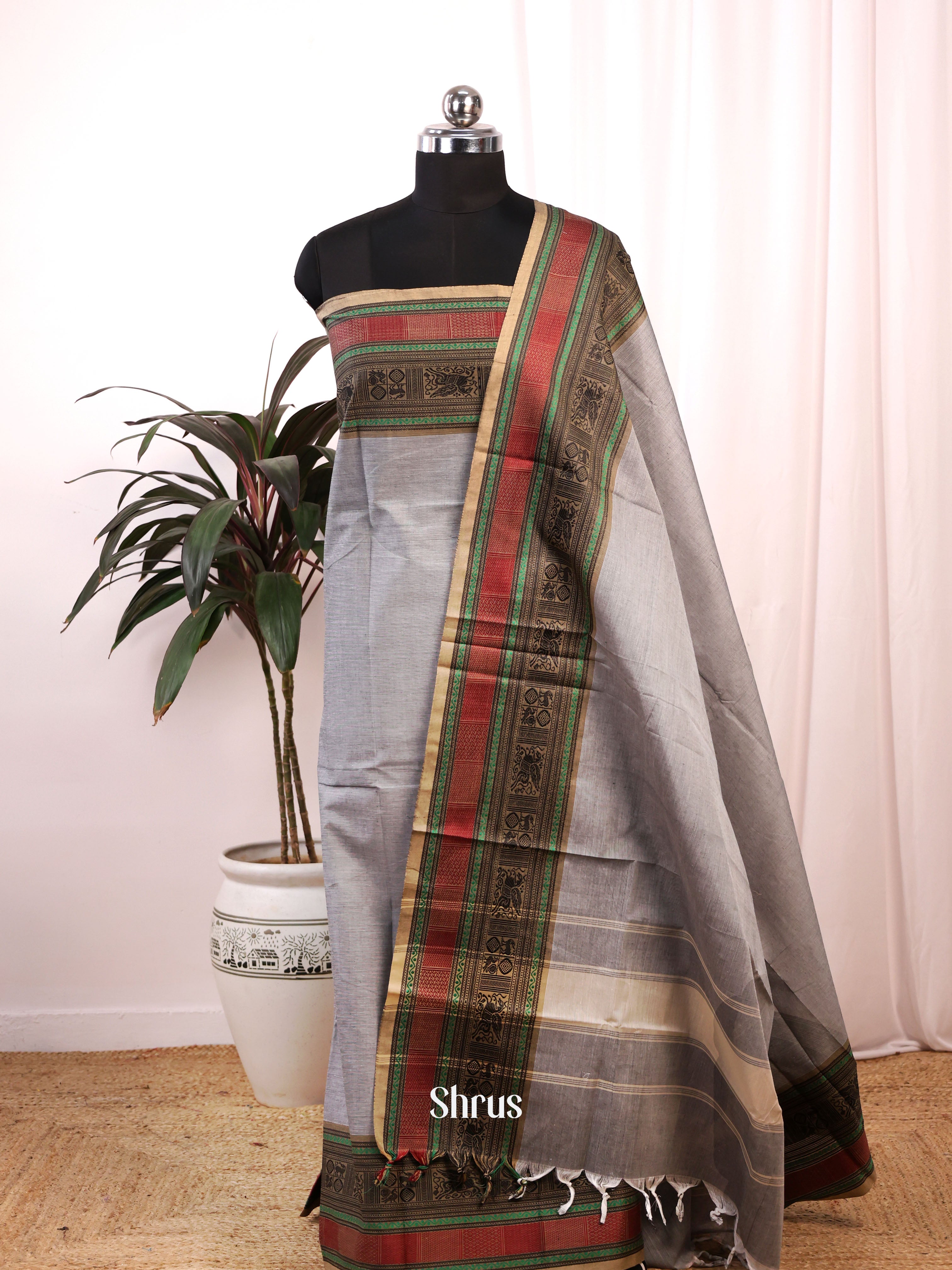 Grey & Black - chettinad top & dupatta combo - Shop on Shrus.com