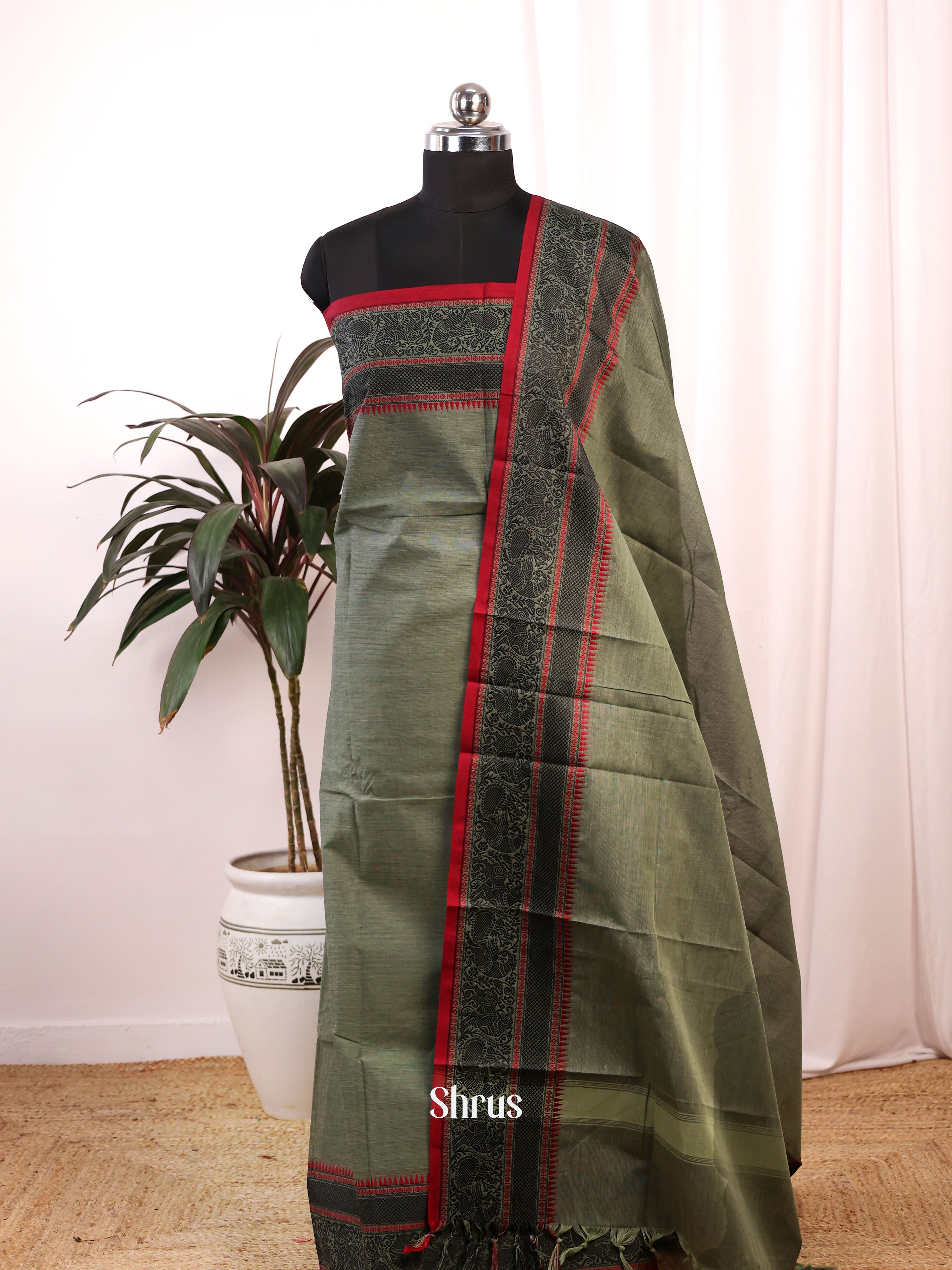 Grey & black - chettinad top & dupatta combof - Shop on Shrus.com