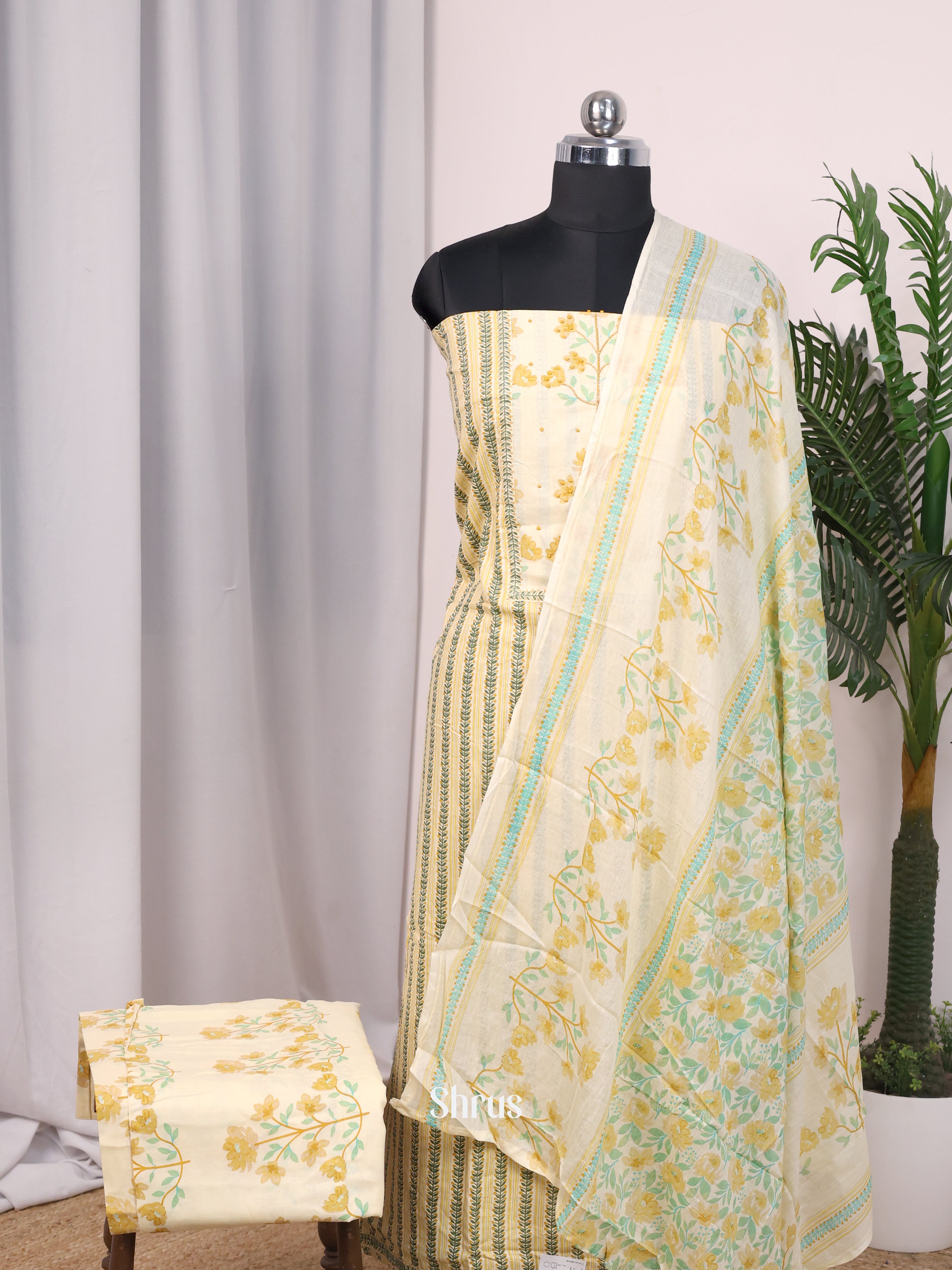 Cream & Green- Cotton salwar - Shop on Shrus.com