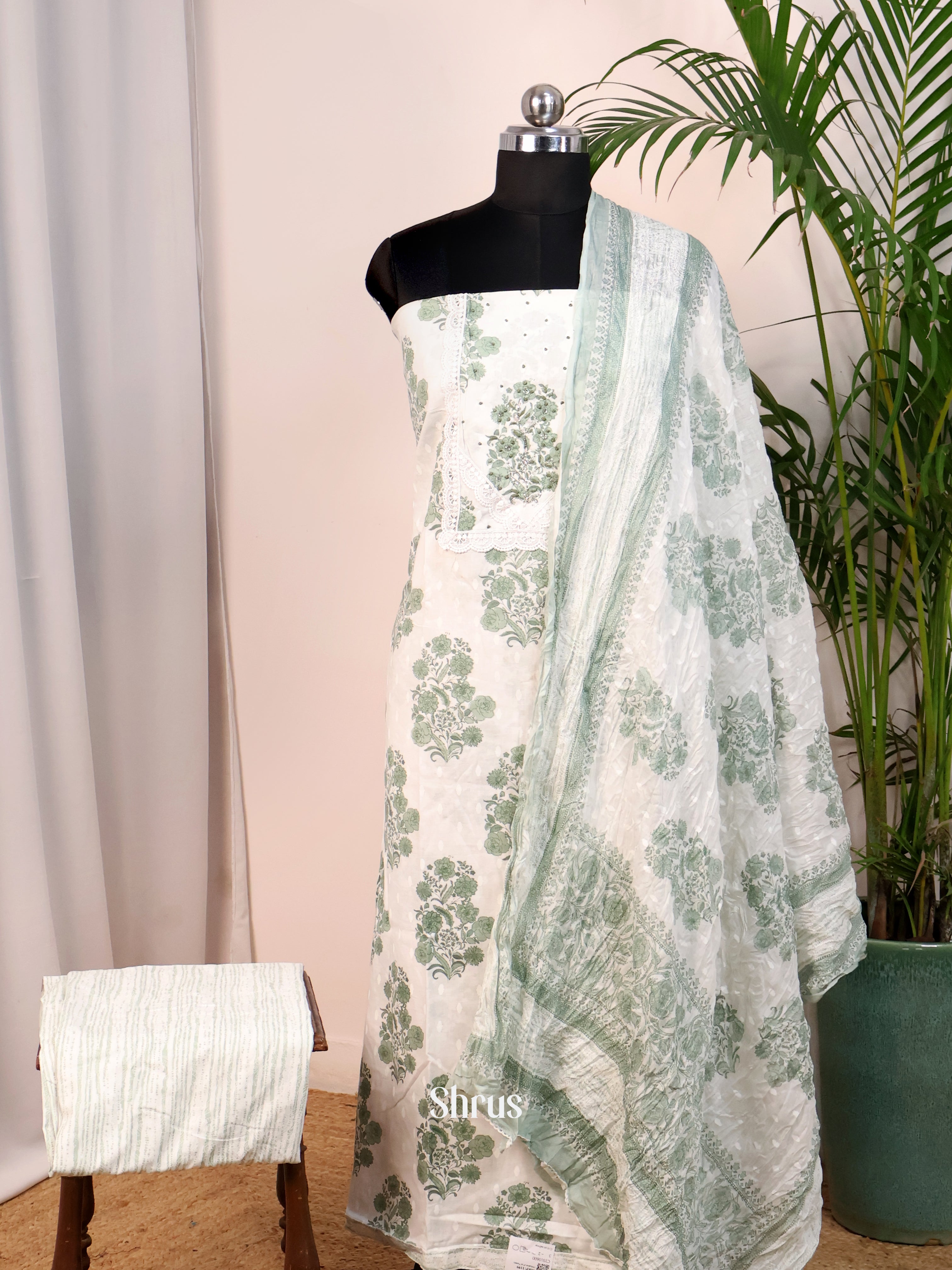 Cream & Green- Cotton salwar - Shop on Shrus.com