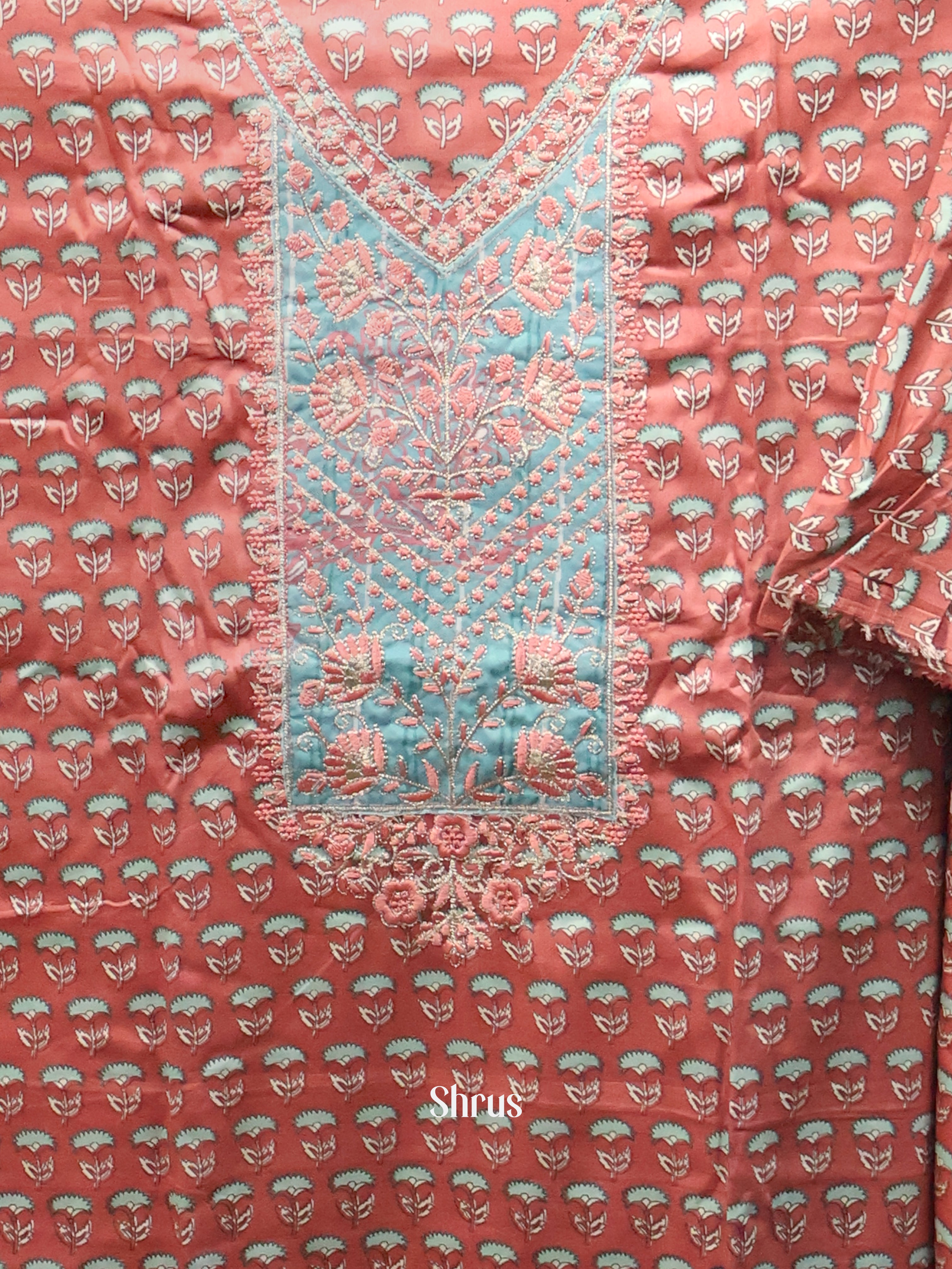 Peachish Pink & Blue- Cotton salwar - Shop on Shrus.com