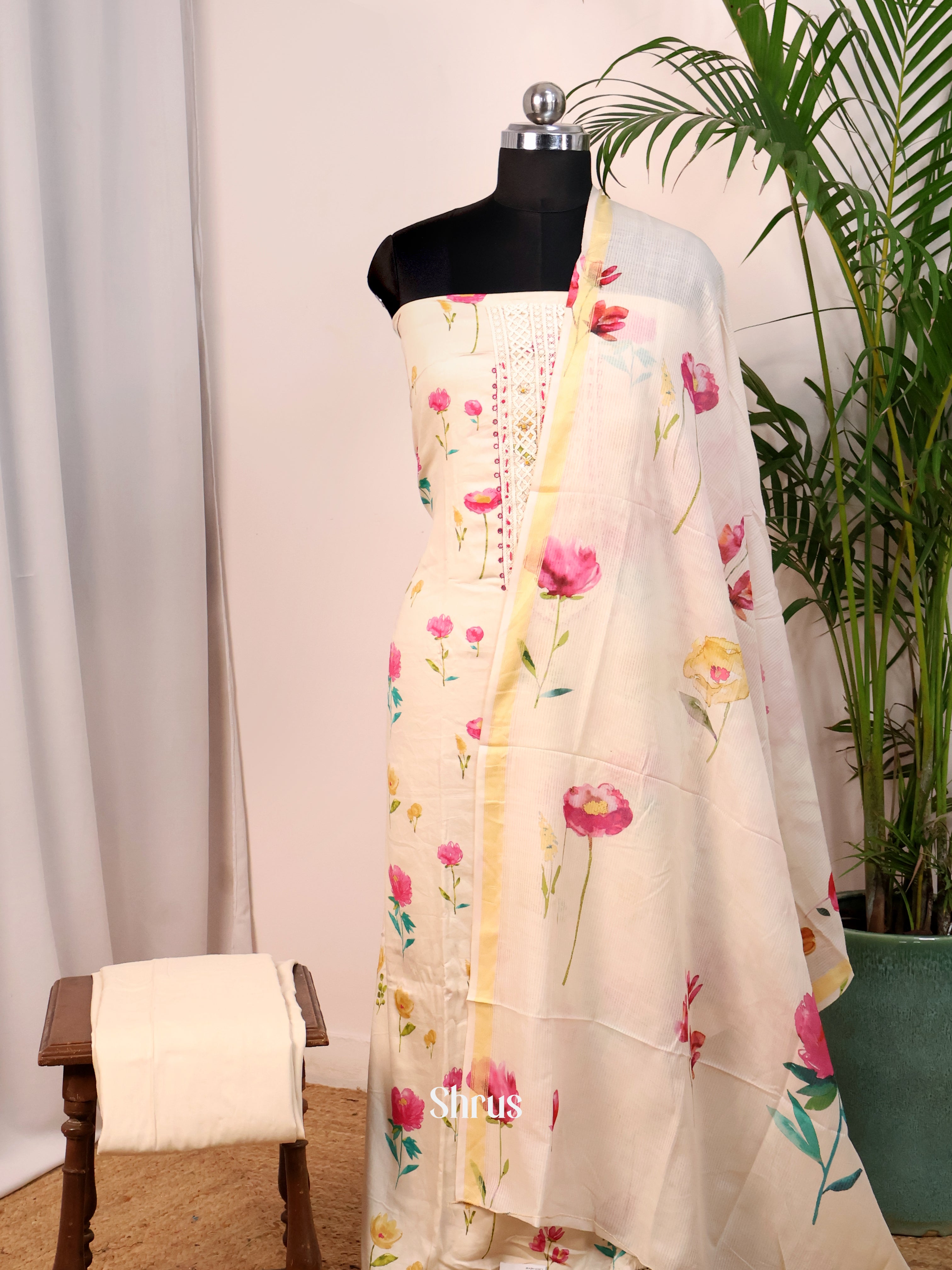 Cream & Pink - Cotton salwar - Shop on Shrus.com