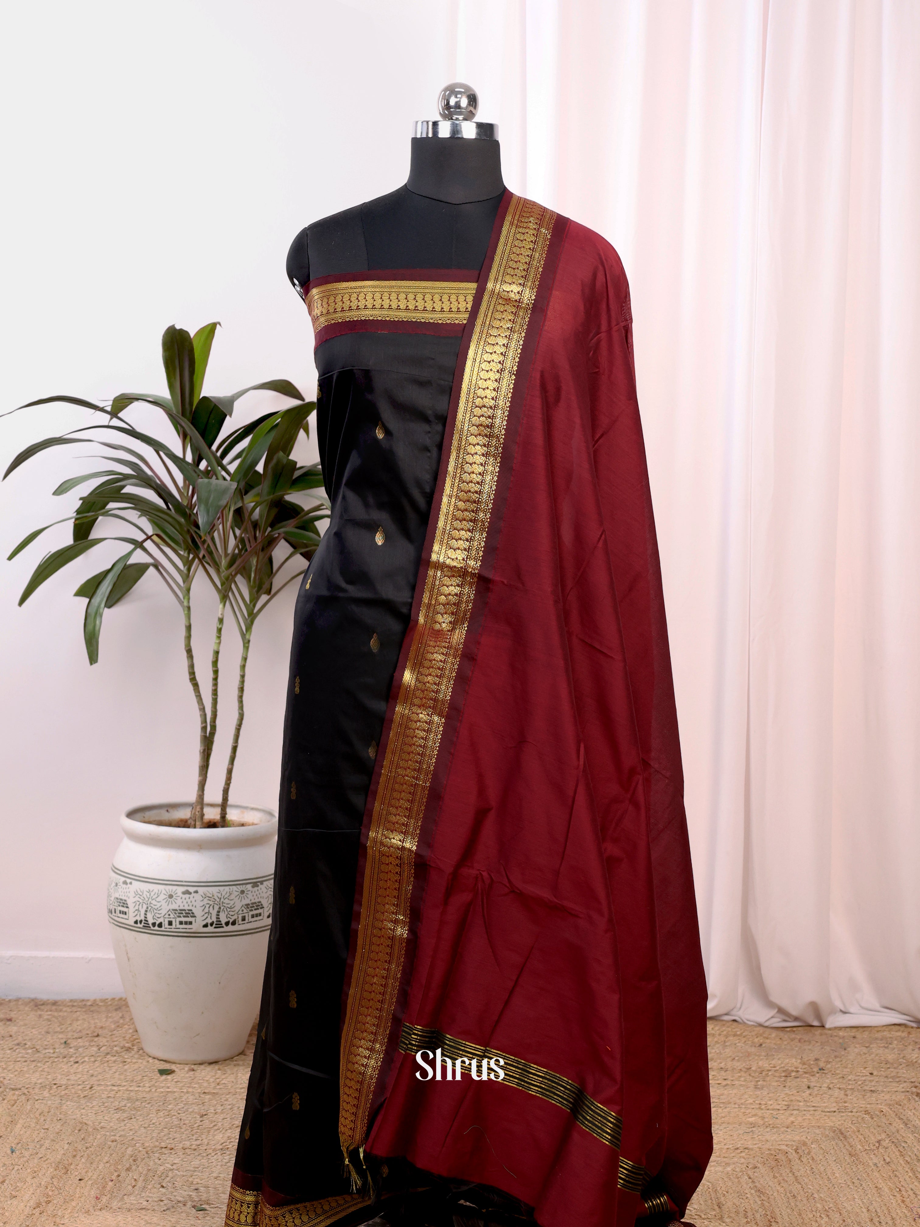 Black & Maroon - Kalyani Cotton salwar unstitch - Shop on Shrus.com