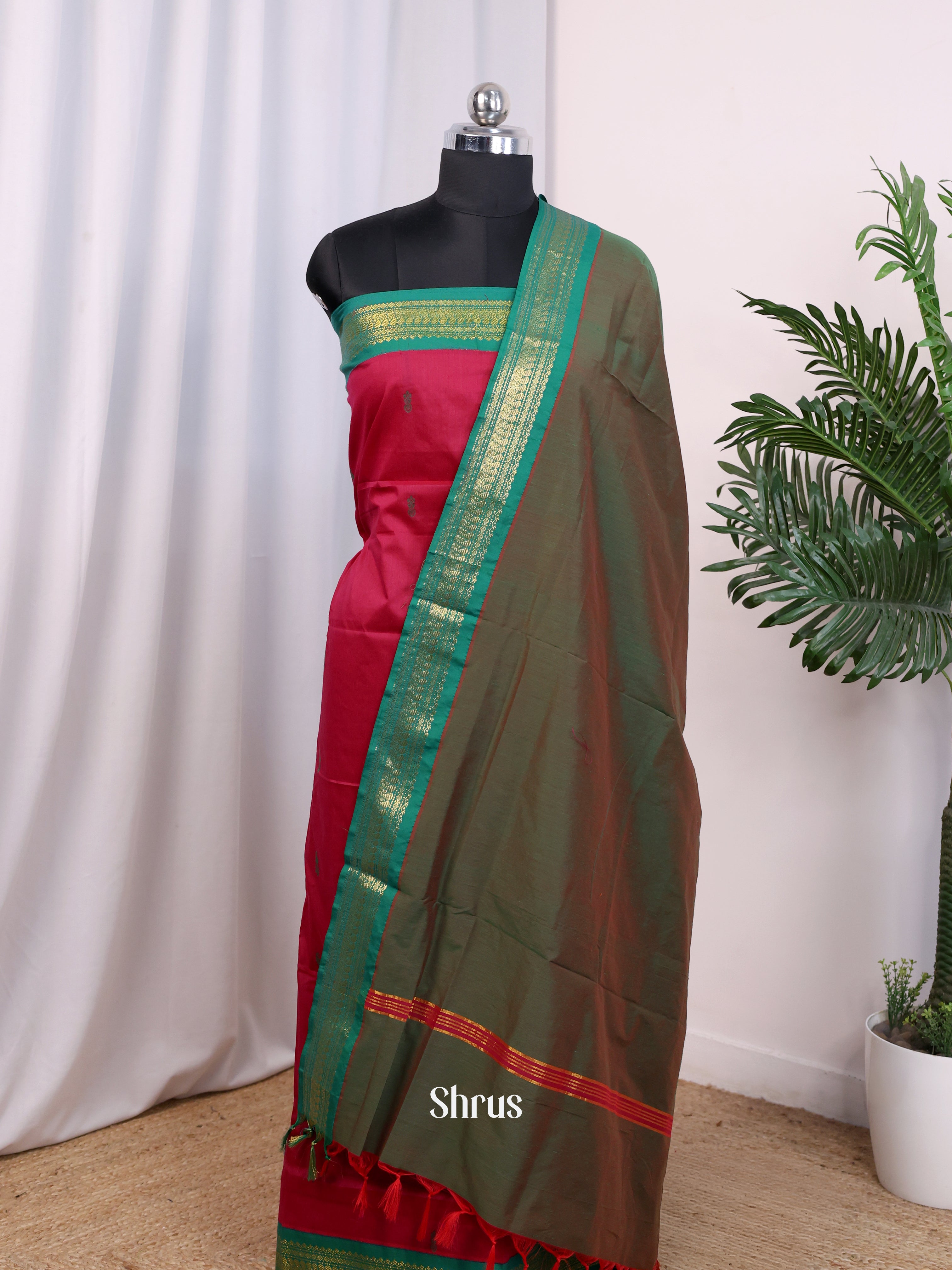 Red & Green- Kalyani Cotton salwar unstitch - Shop on Shrus.com